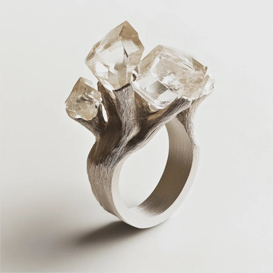 "Lunar Phase" Raw Rainbow Moonstone Ring
