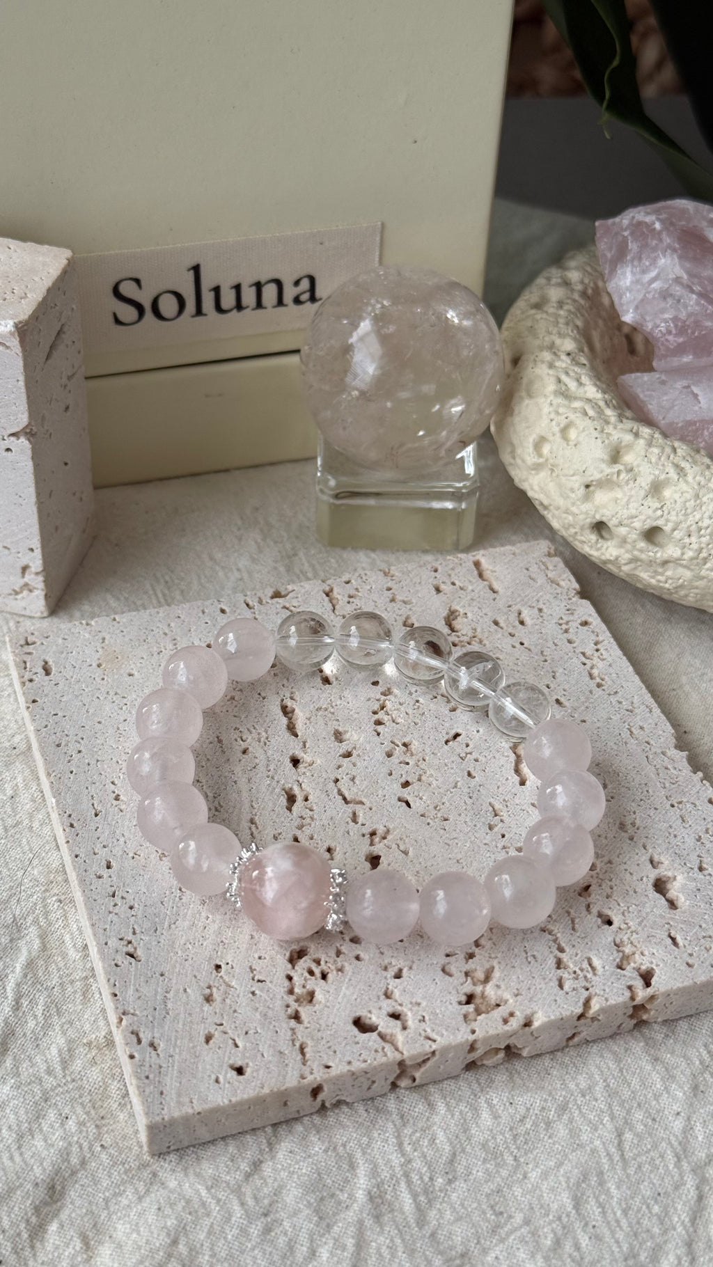 Bridal Blush | 14mm Pink Veil Phantom & Morganite-Pink Quartz Bracelet