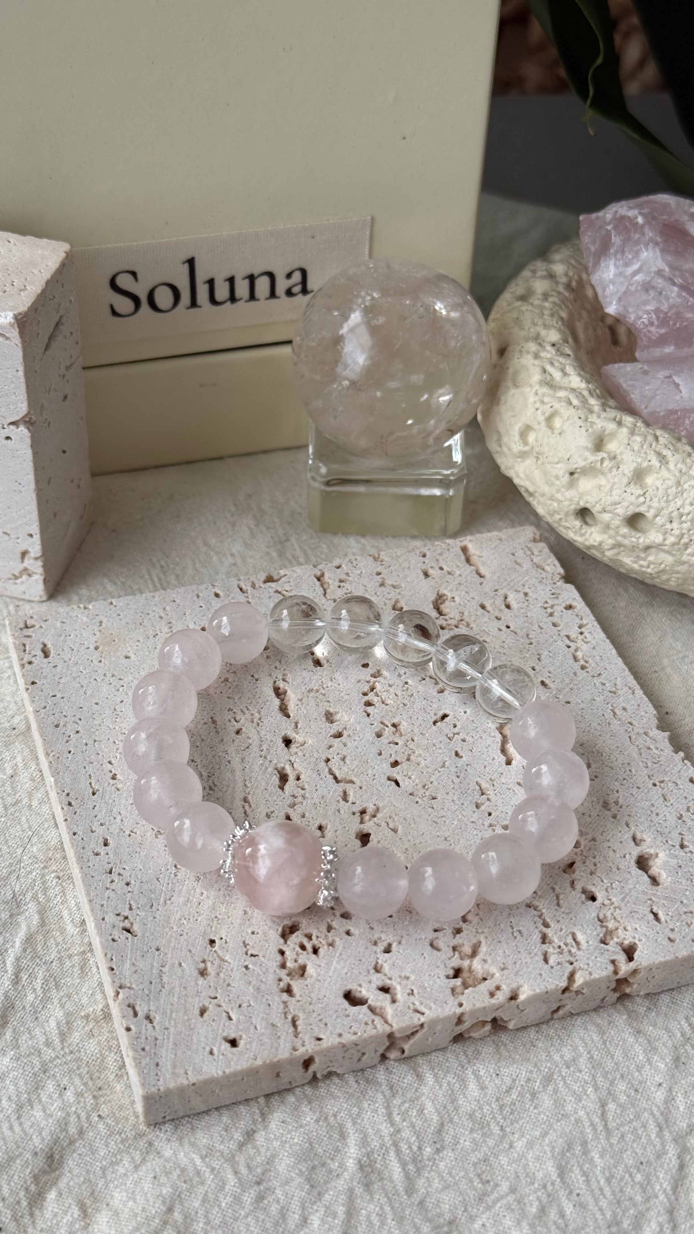 Bridal Blush | 14mm Pink Veil Phantom & Morganite-Pink Quartz Bracelet
