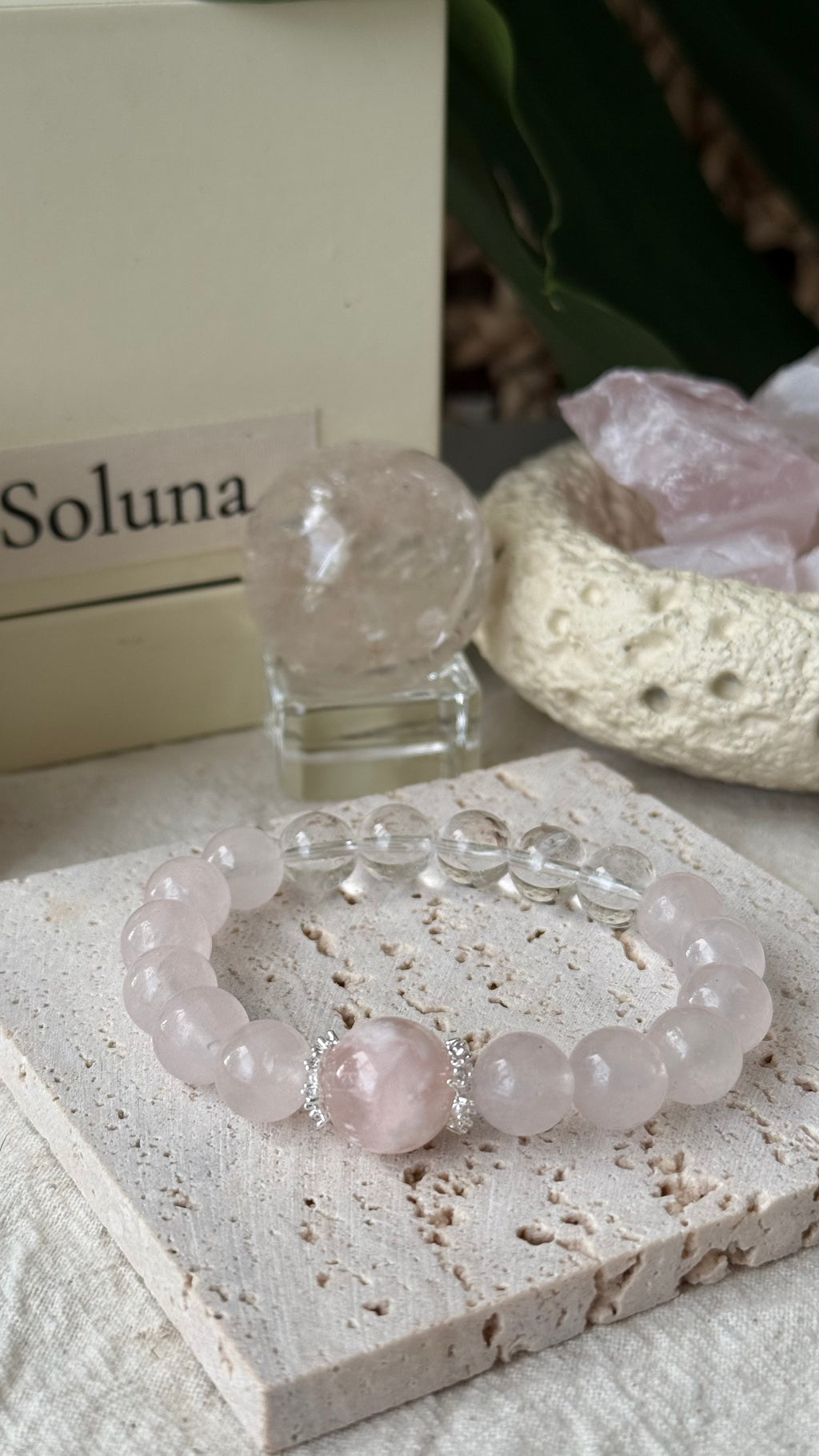 Bridal Blush | 14mm Pink Veil Phantom & Morganite-Pink Quartz Bracelet