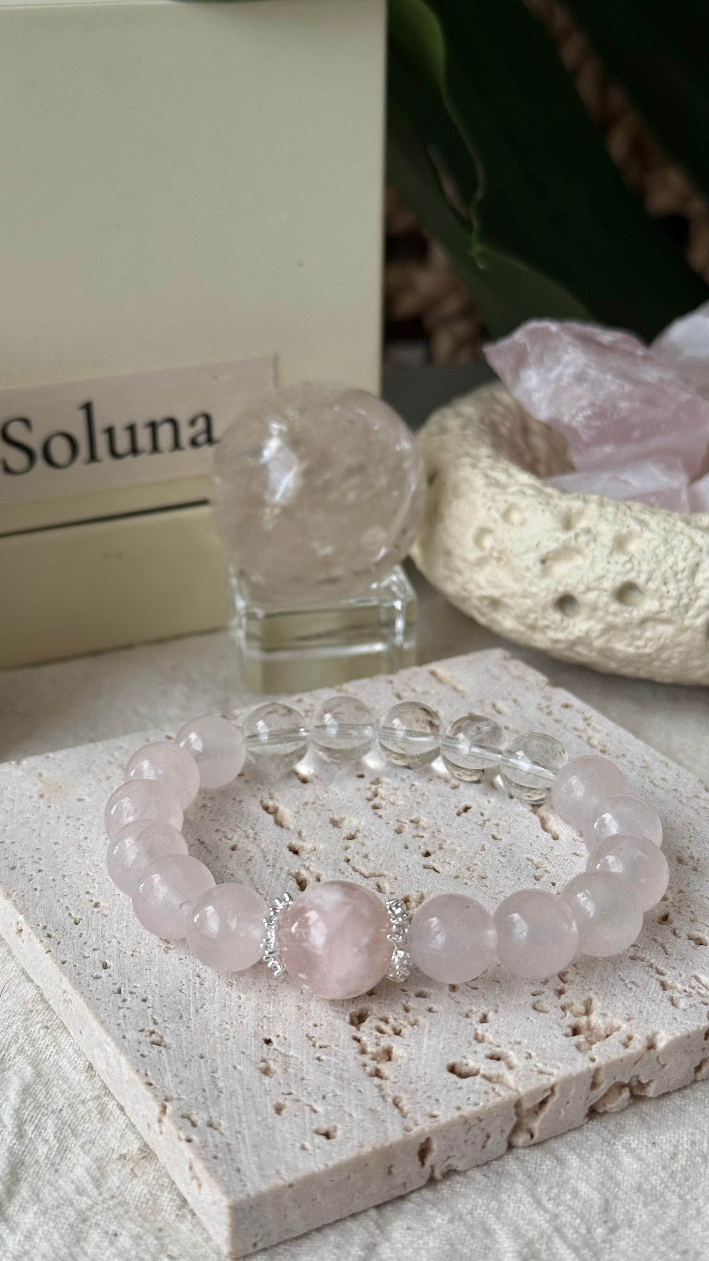 Bridal Blush | 14mm Pink Veil Phantom & Morganite-Pink Quartz Bracelet