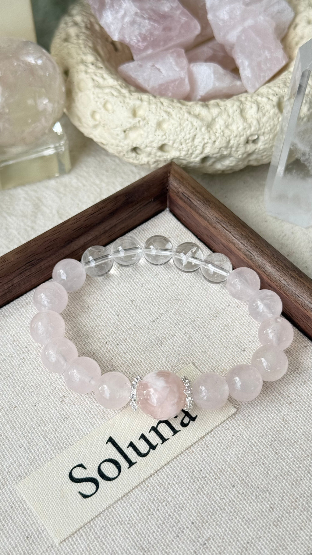 Bridal Blush | 14mm Pink Veil Phantom & Morganite-Pink Quartz Bracelet