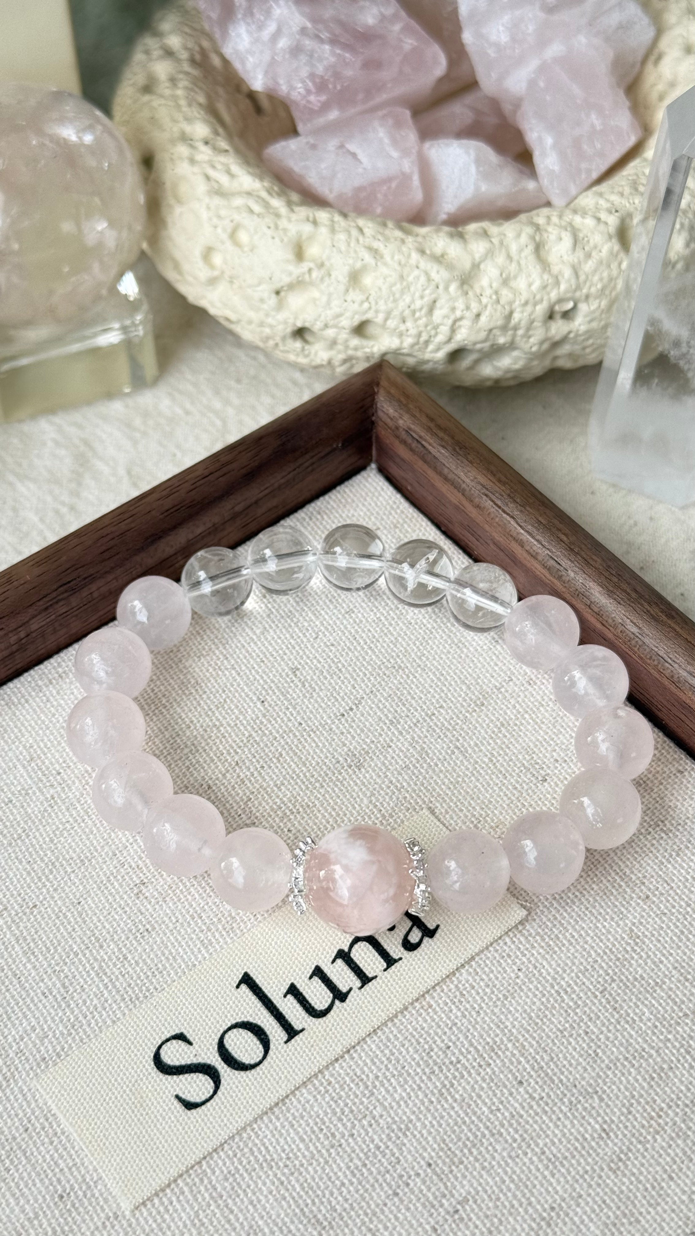 Bridal Blush | 14mm Pink Veil Phantom & Morganite-Pink Quartz Bracelet