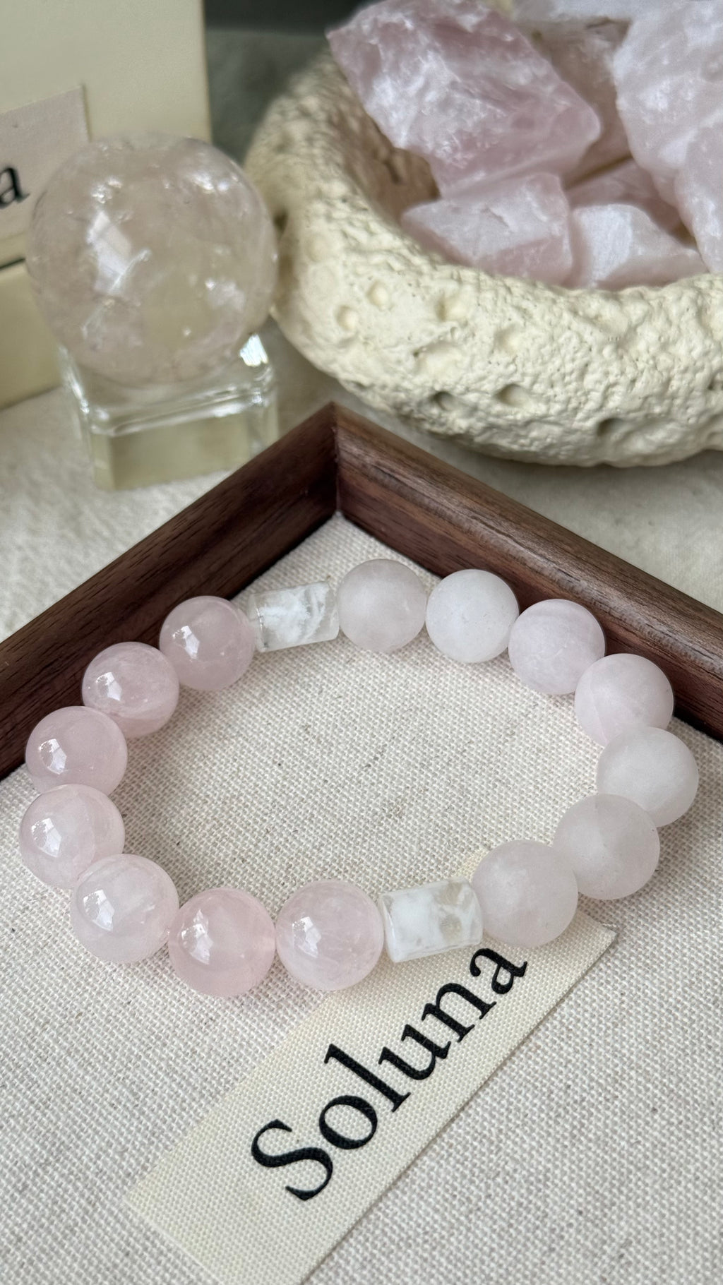 Half Sweet | 12mm Frosted & Madagascar Rose Quartz with White Phantom Cylinder