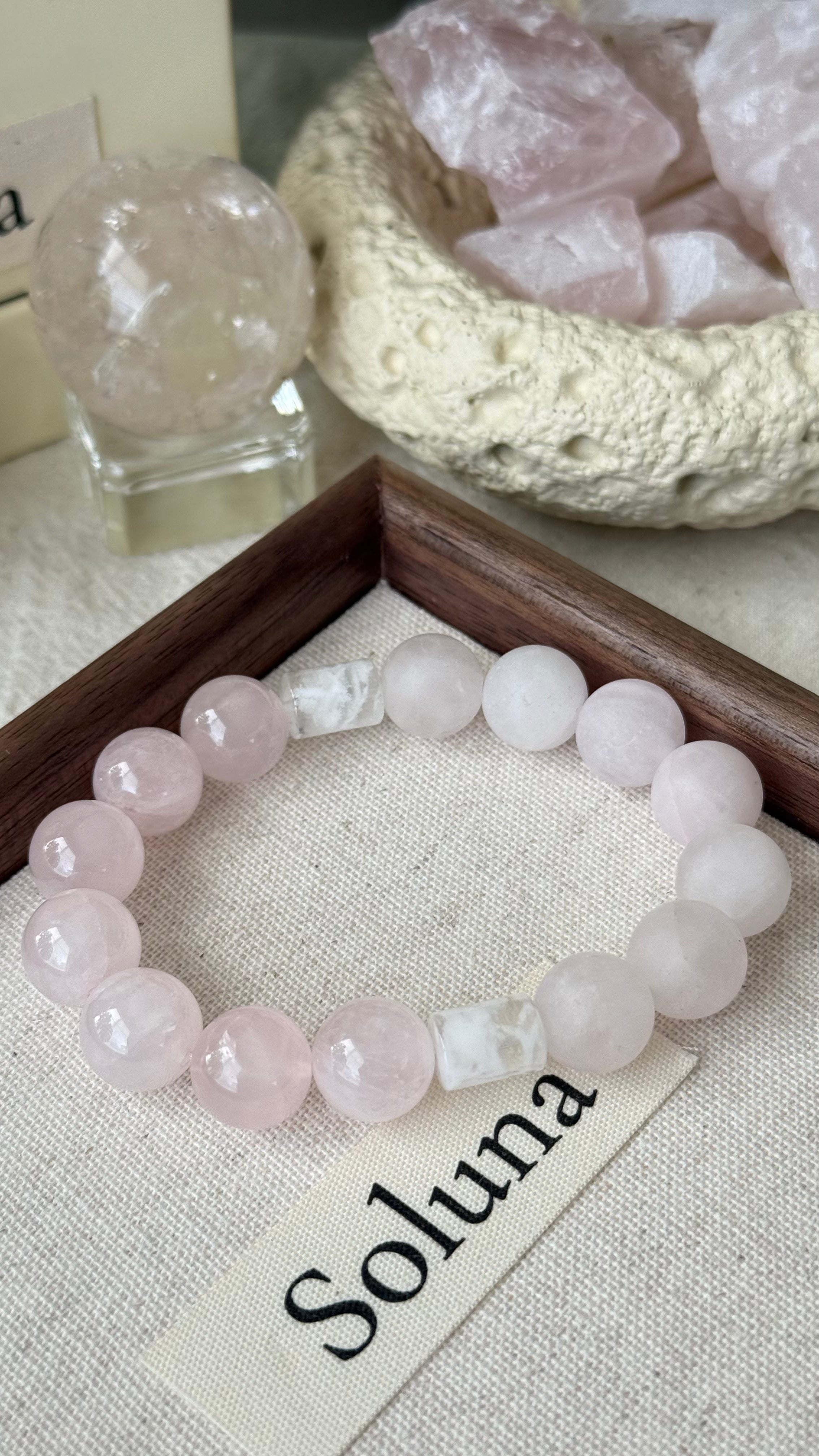 Half Sweet | 12mm Frosted & Madagascar Rose Quartz with White Phantom Cylinder