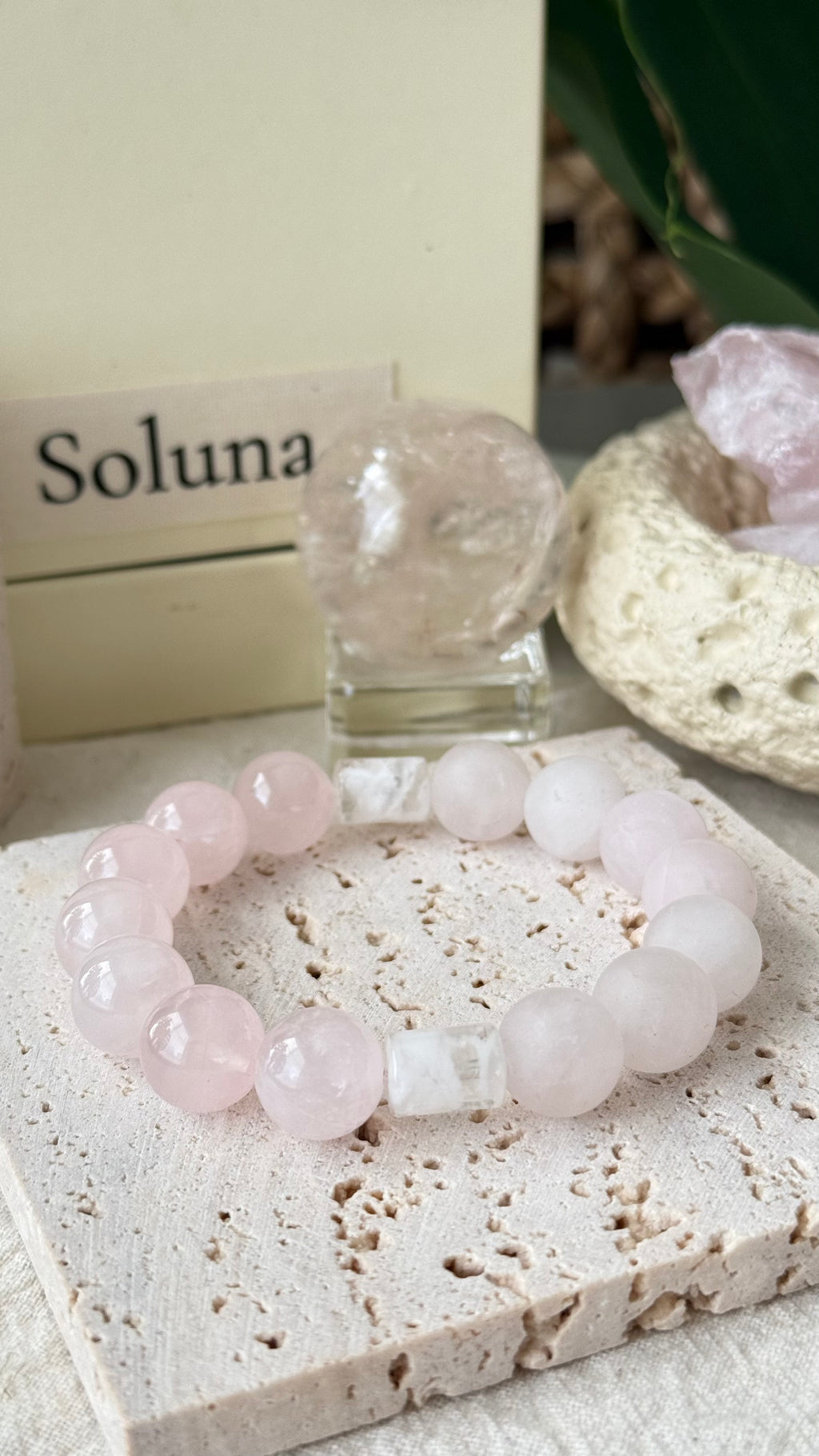 Half Sweet | 12mm Frosted & Madagascar Rose Quartz with White Phantom Cylinder
