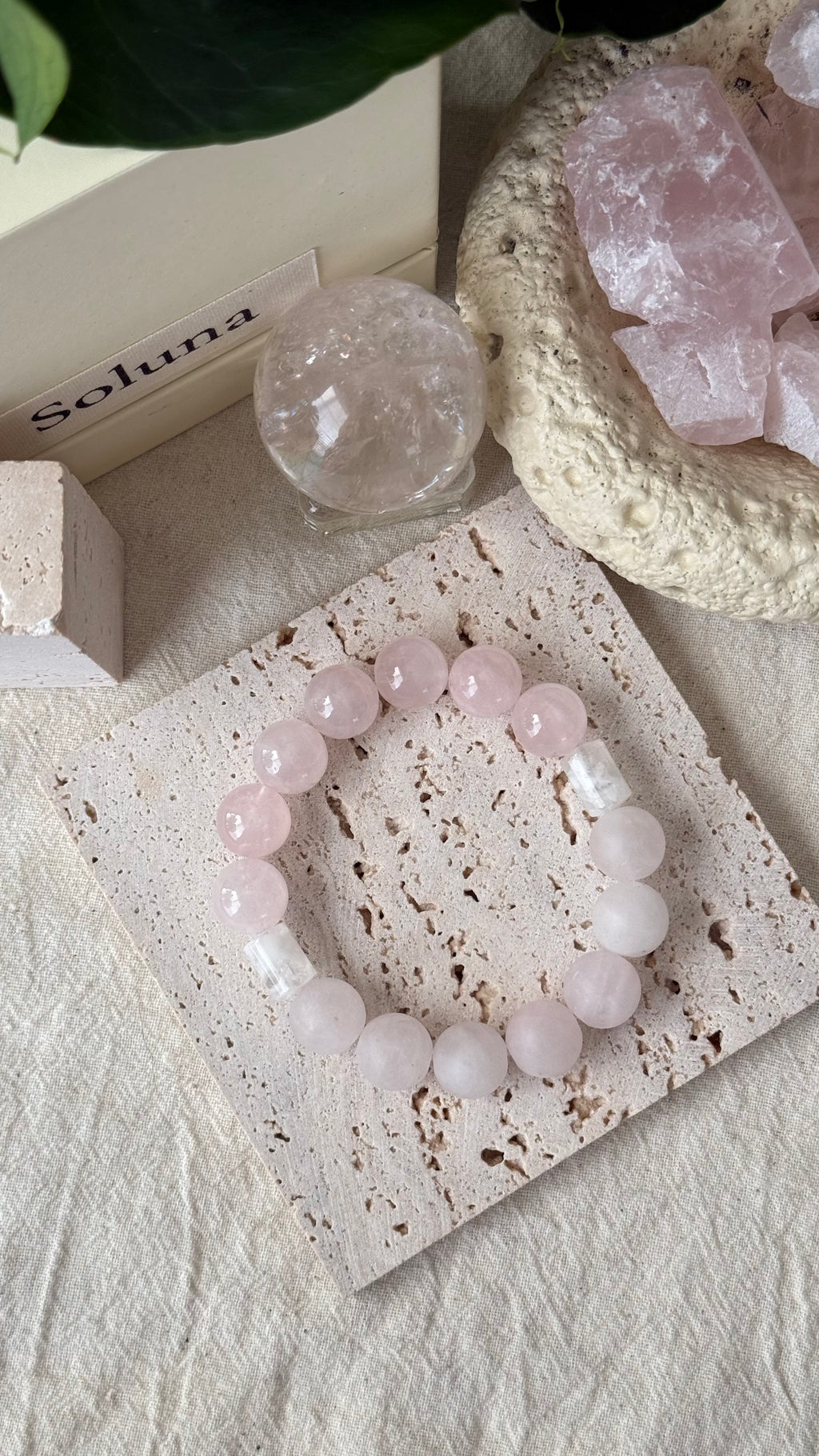 Half Sweet | 12mm Frosted & Madagascar Rose Quartz with White Phantom Cylinder