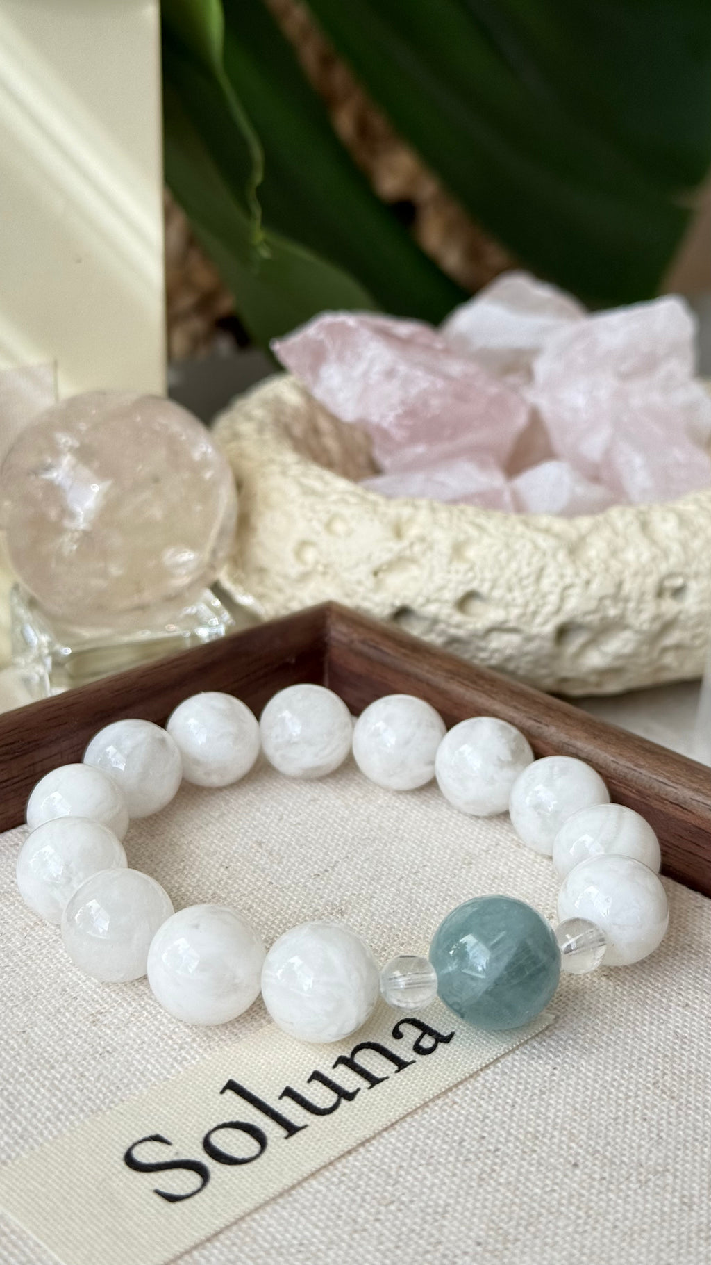 Ocean Mist | 14mm Aquamarine & 12mm White Phantom Quartz Bracelet