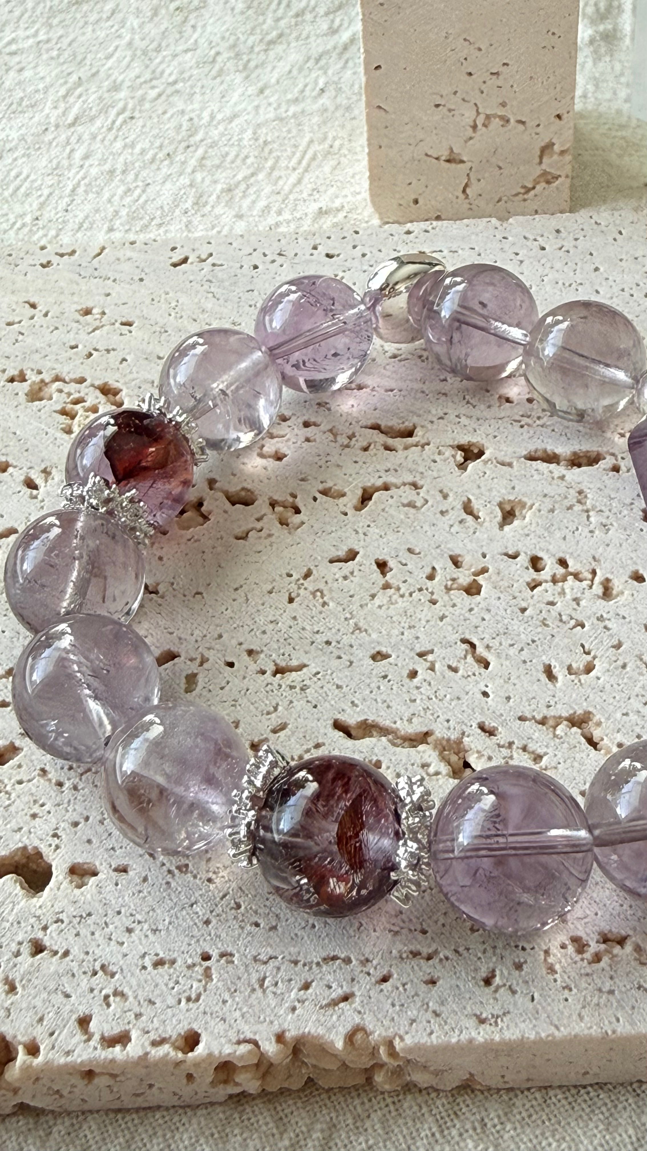 Violet Awaken | 12mm Translucent Amethyst & Purple Phantom Bracelet with Gold