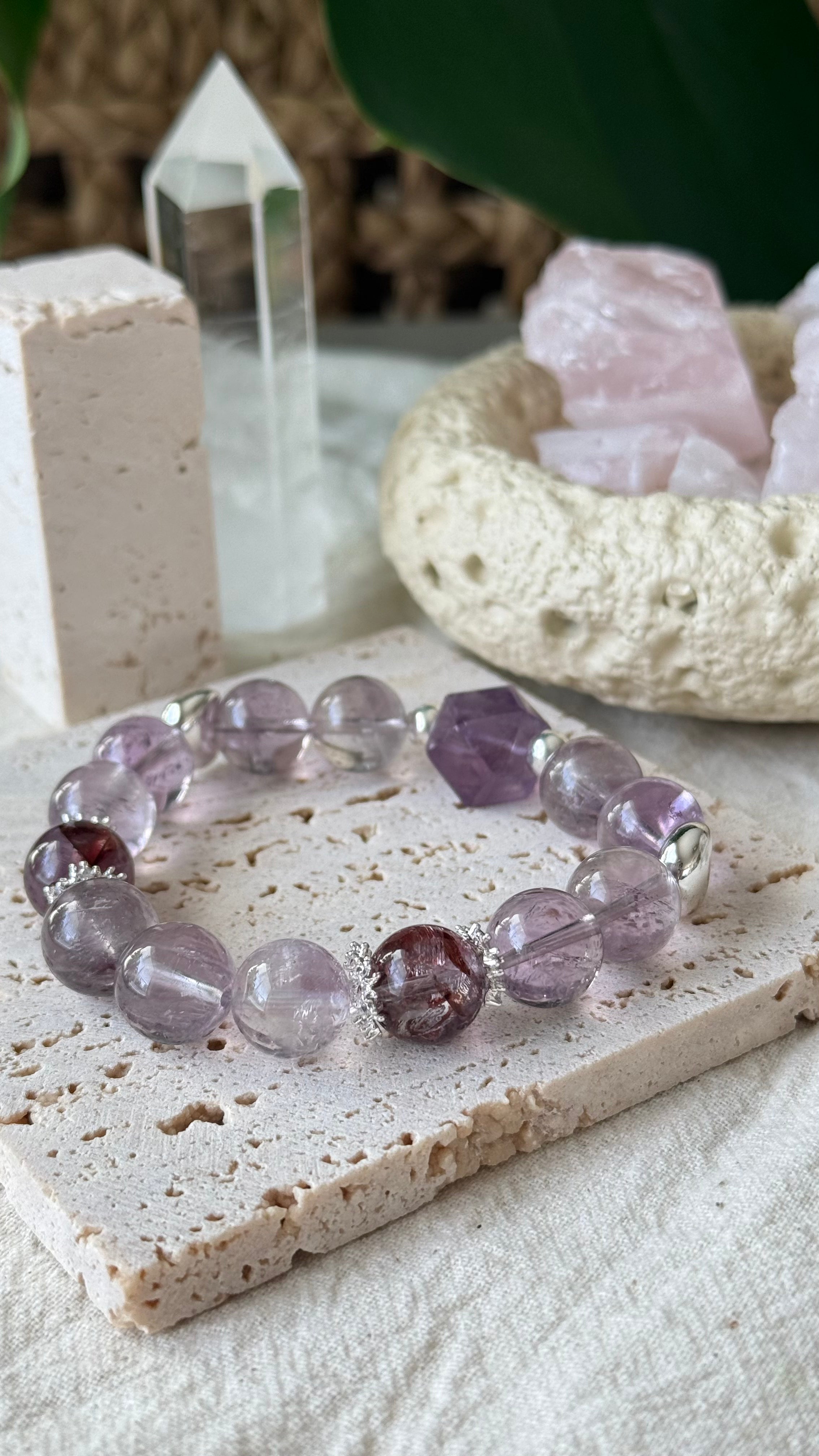 Violet Awaken | 12mm Translucent Amethyst & Purple Phantom Bracelet with Gold