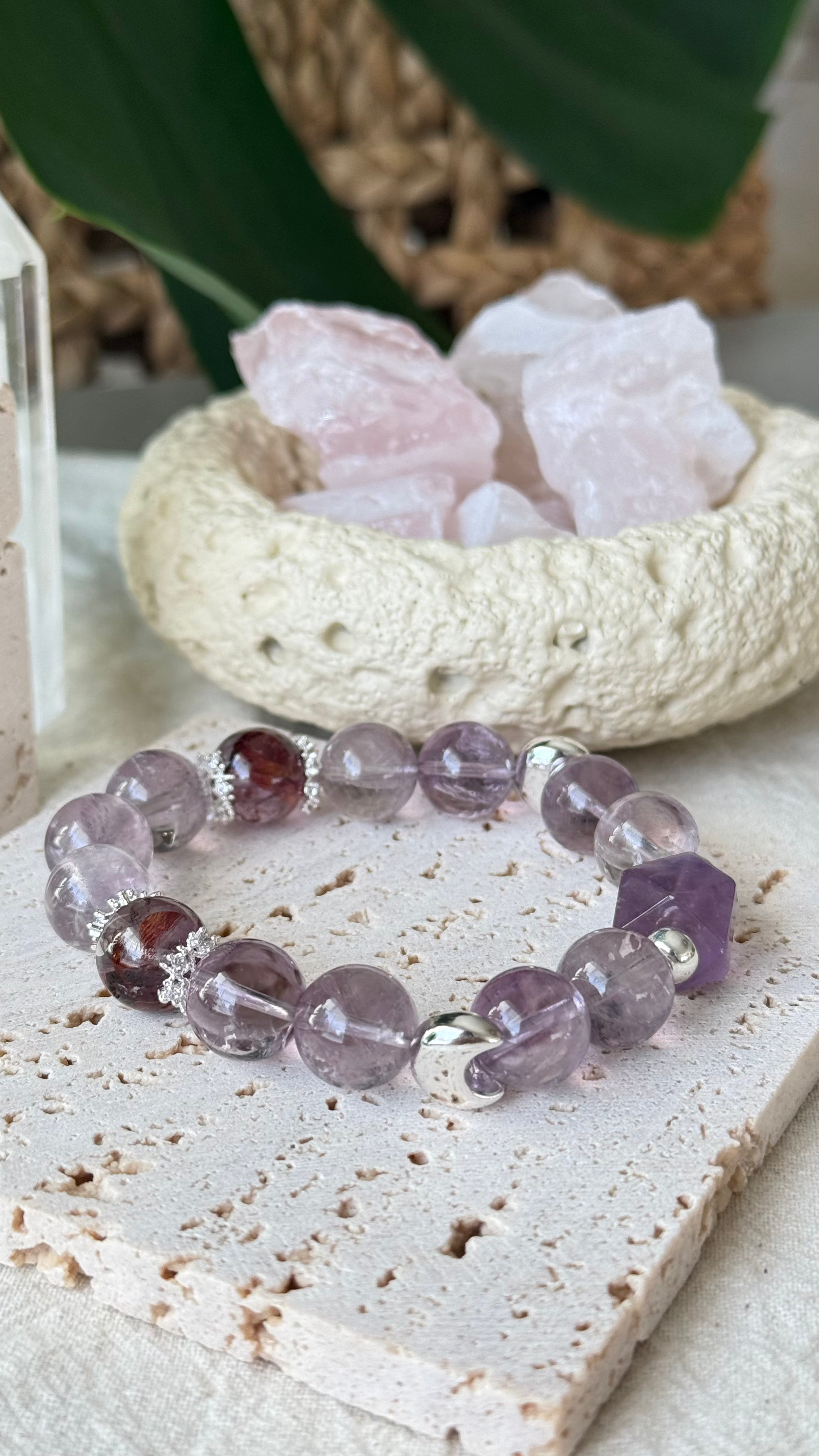 Violet Awaken | 12mm Translucent Amethyst & Purple Phantom Bracelet with Gold