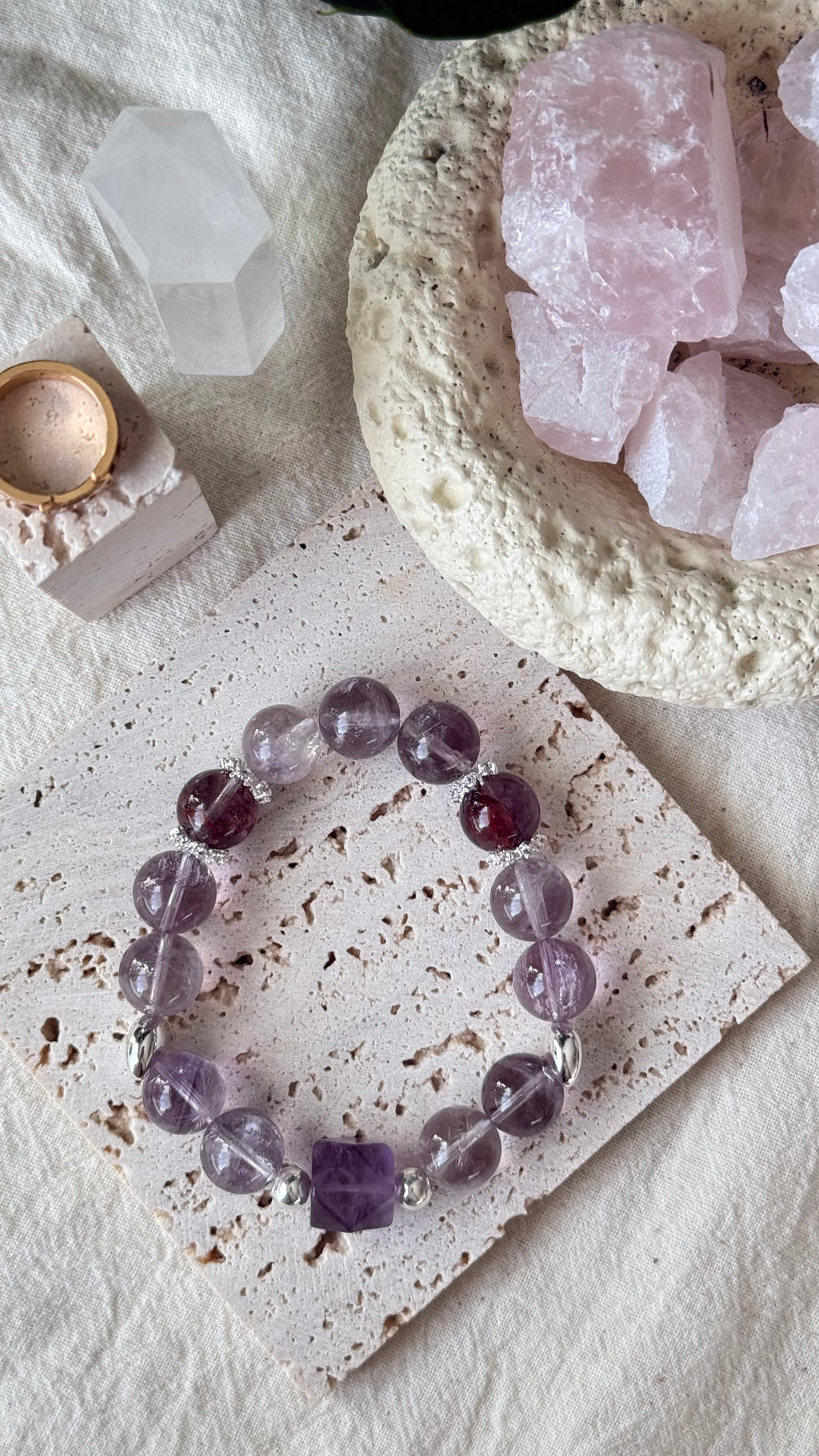 Violet Awaken | 12mm Translucent Amethyst & Purple Phantom Bracelet with Gold