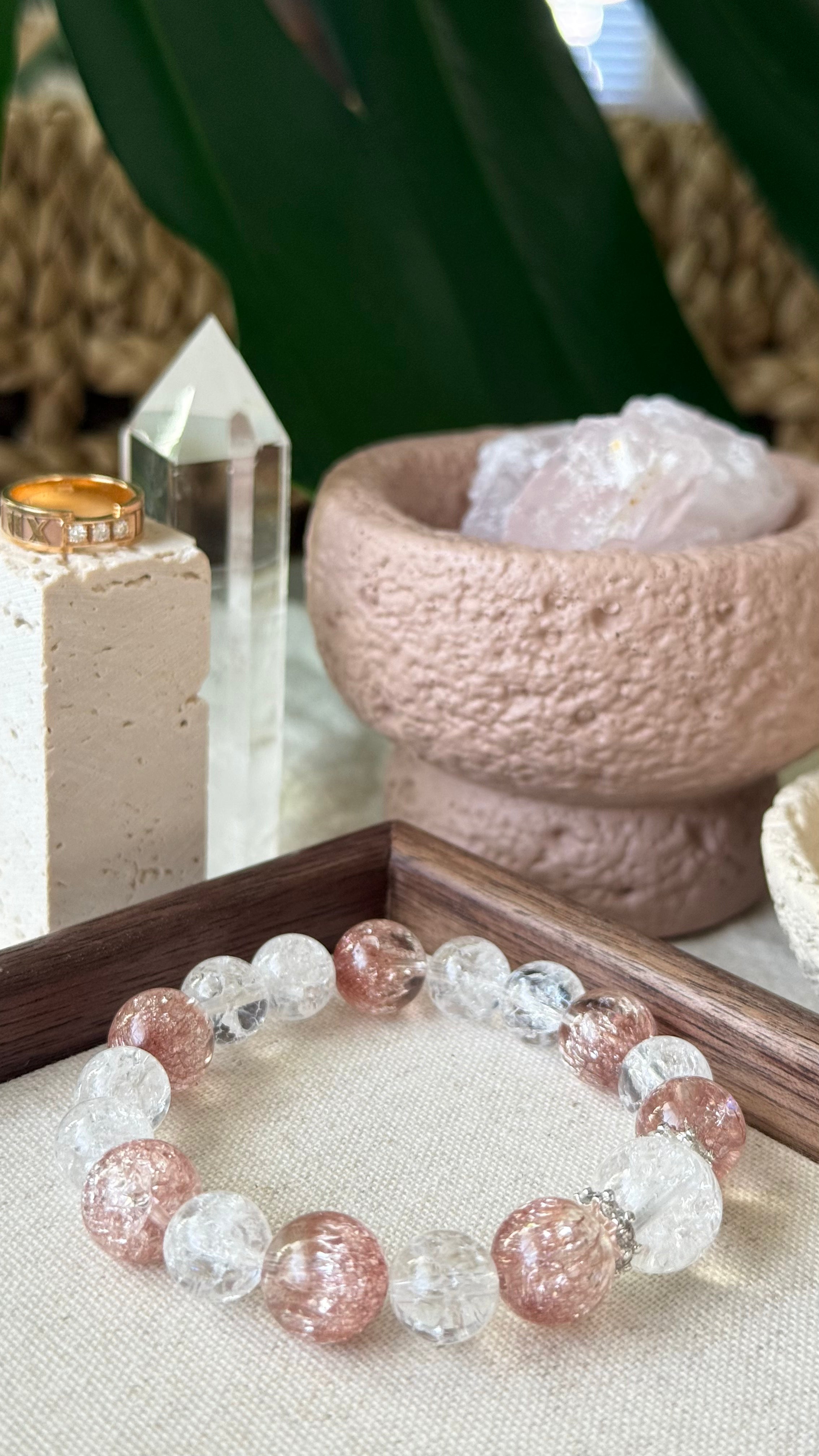 Champagne Fireworks | 14mm Firework Crackle & Champagne Quartz Bracelet