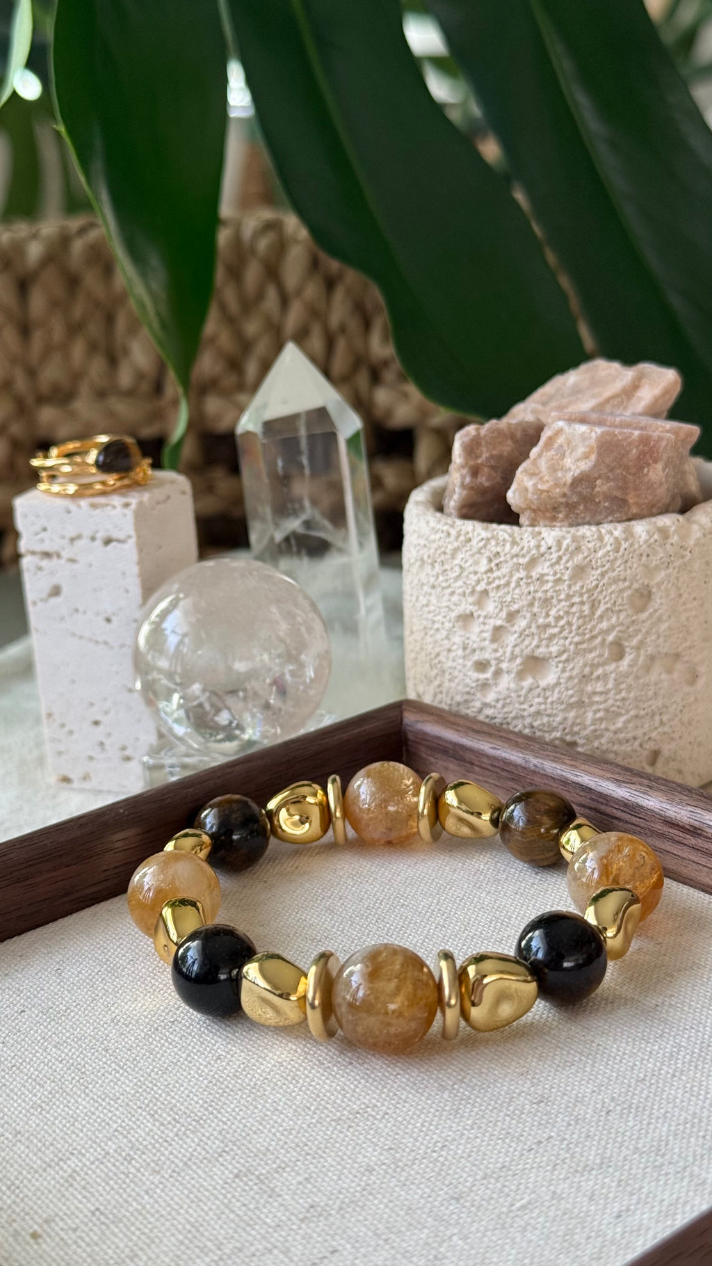 Golden Citadel | 14mm Yellow Phantom Quartz Bracelet with Gold Accents
