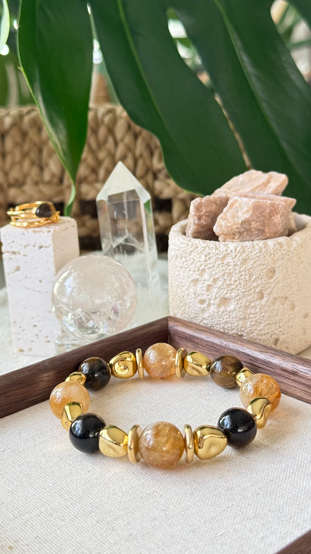 Golden Citadel | 14mm Yellow Phantom Quartz Bracelet with Gold Accents