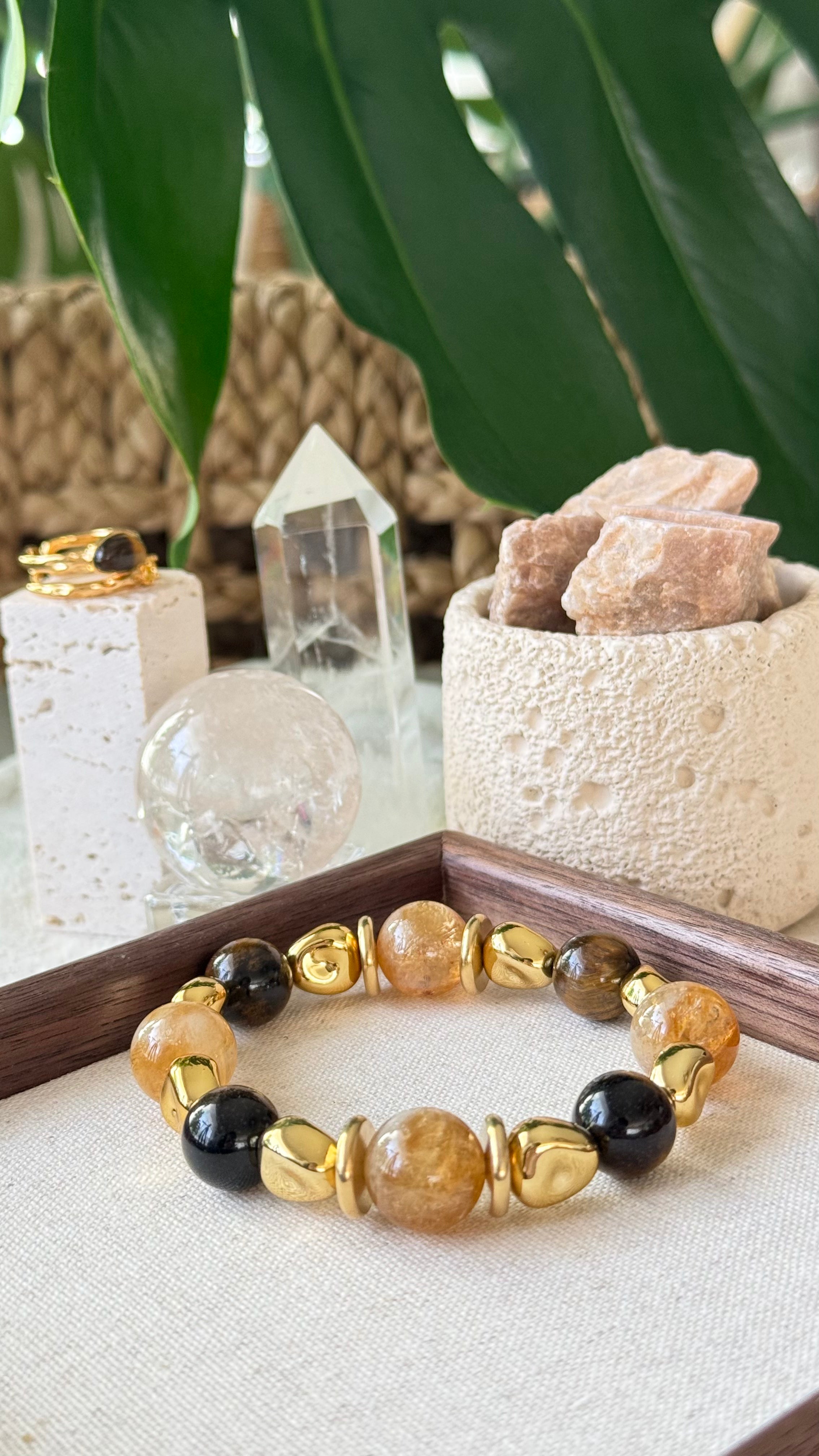 Golden Citadel | 14mm Yellow Phantom Quartz Bracelet with Gold Accents