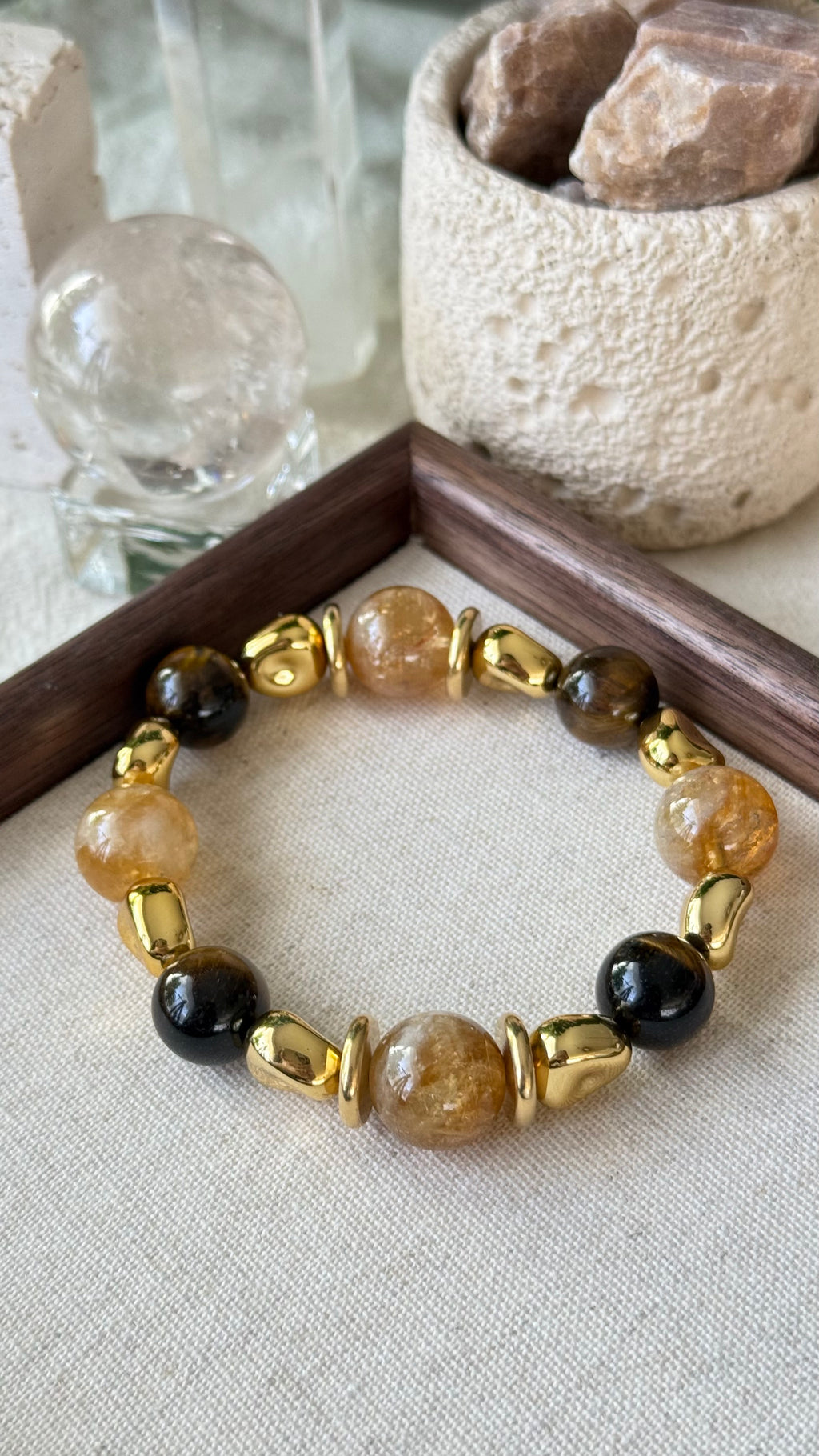 Golden Citadel | 14mm Yellow Phantom Quartz Bracelet with Gold Accents