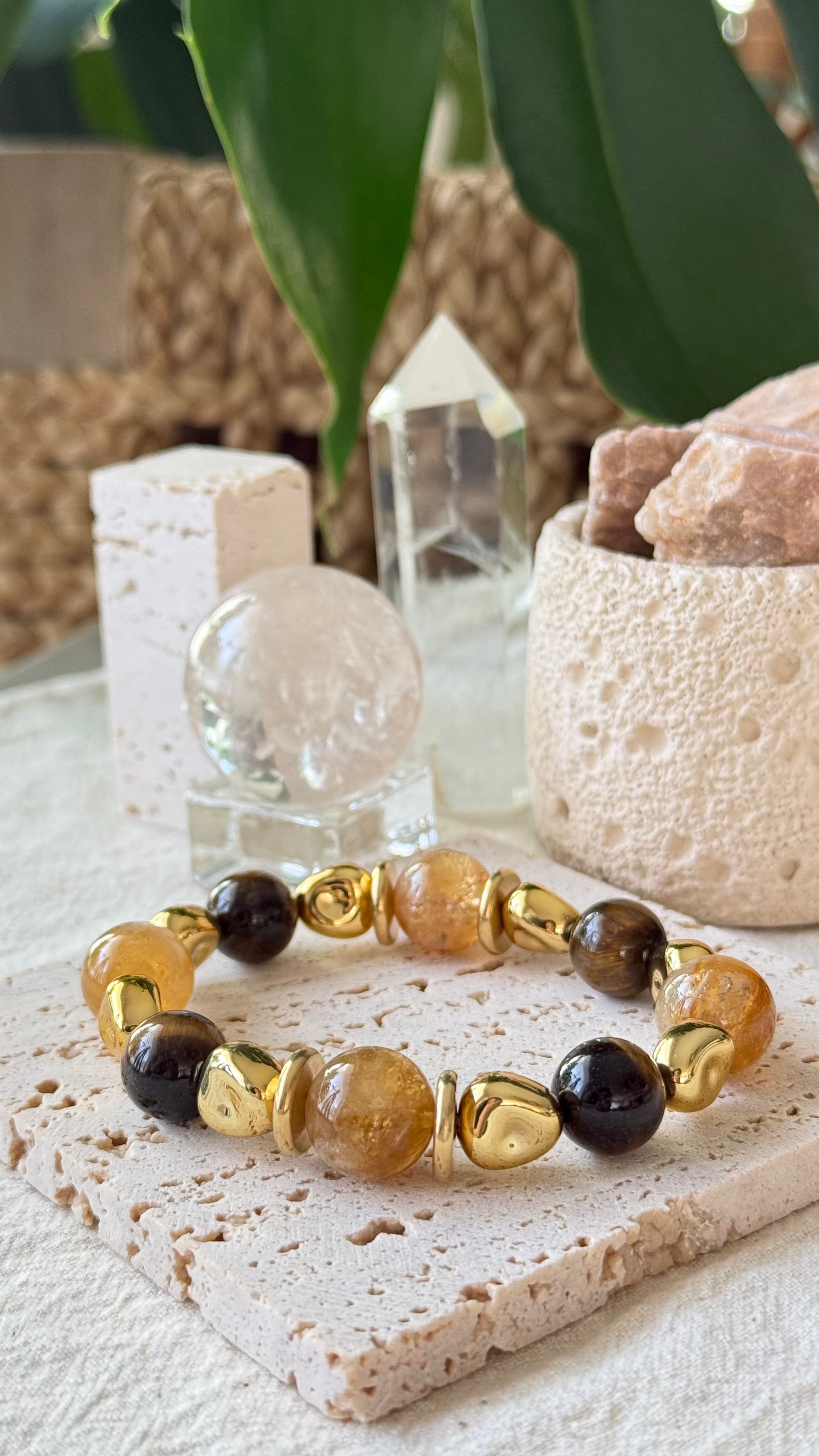 Golden Citadel | 14mm Yellow Phantom Quartz Bracelet with Gold Accents