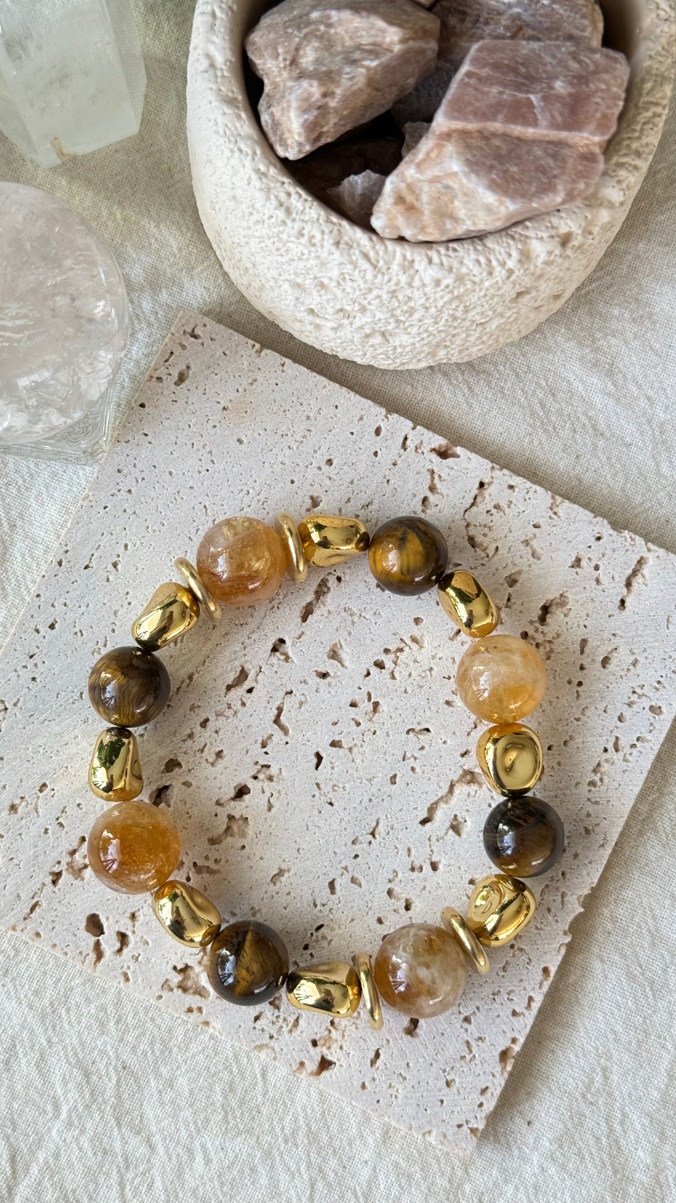 Golden Citadel | 14mm Yellow Phantom Quartz Bracelet with Gold Accents
