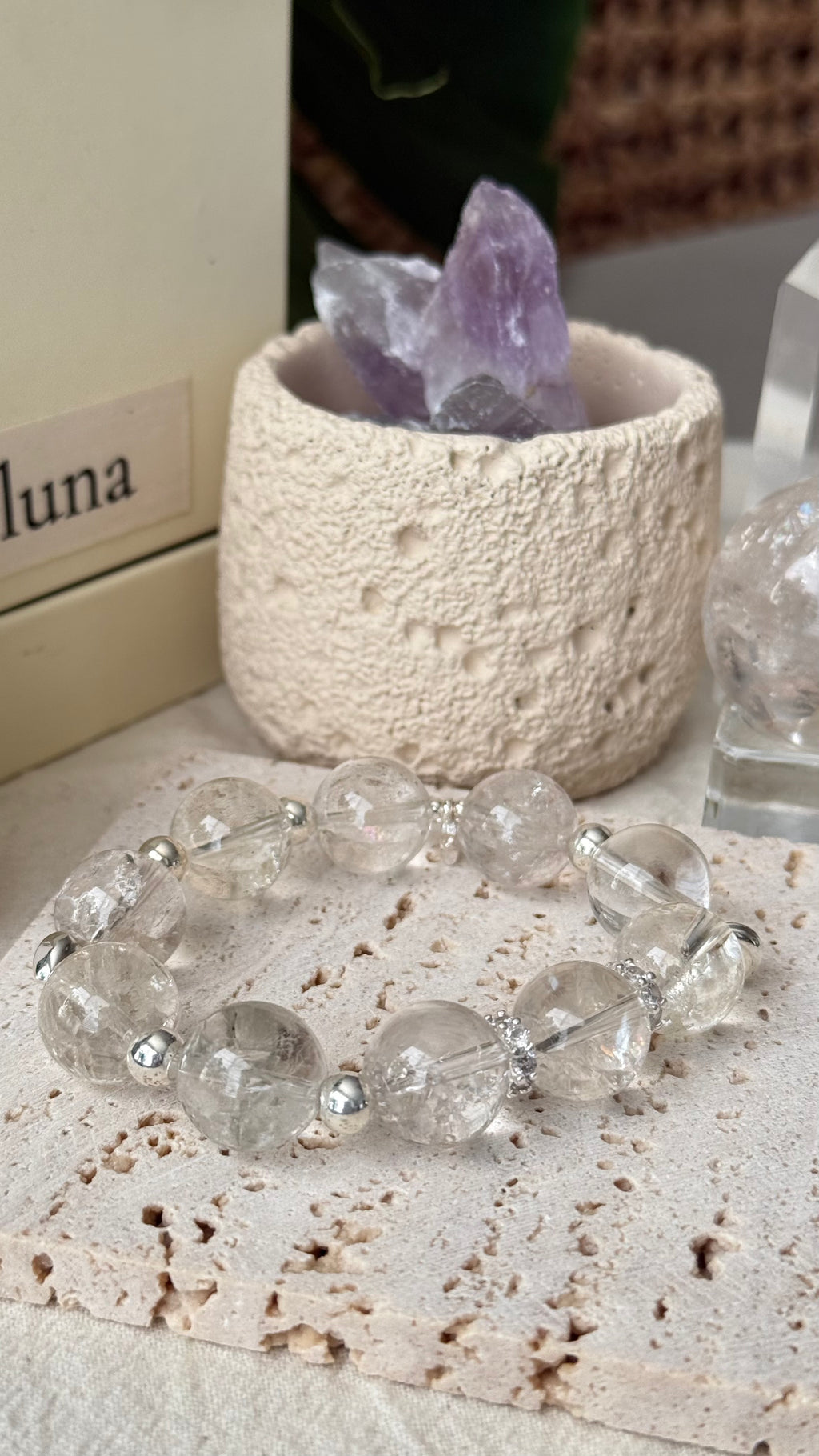 White Noise | 14mm Crackle Quartz Bracelet with Sterling Silver Accents