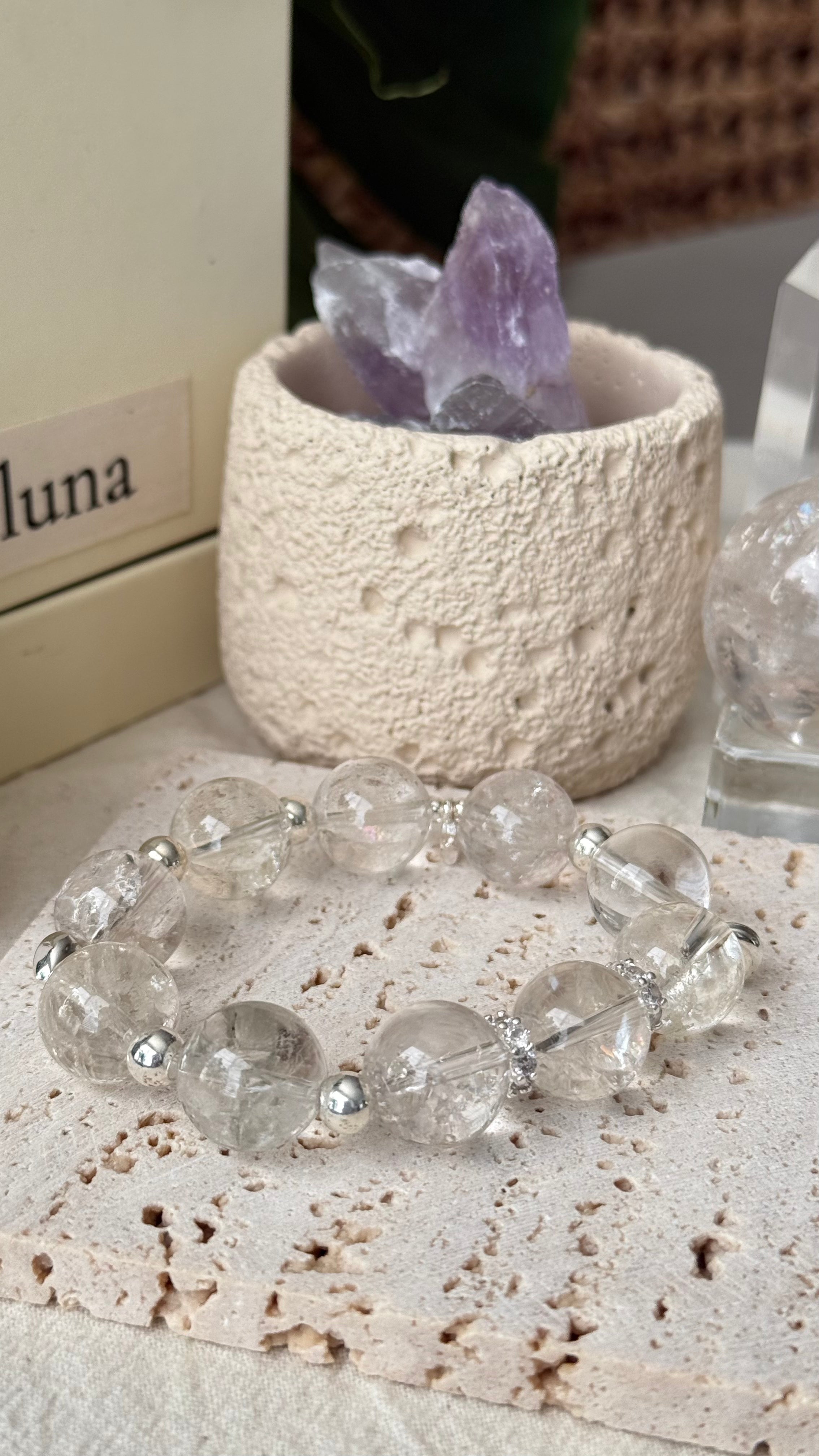 White Noise | 14mm Crackle Quartz Bracelet with Sterling Silver Accents