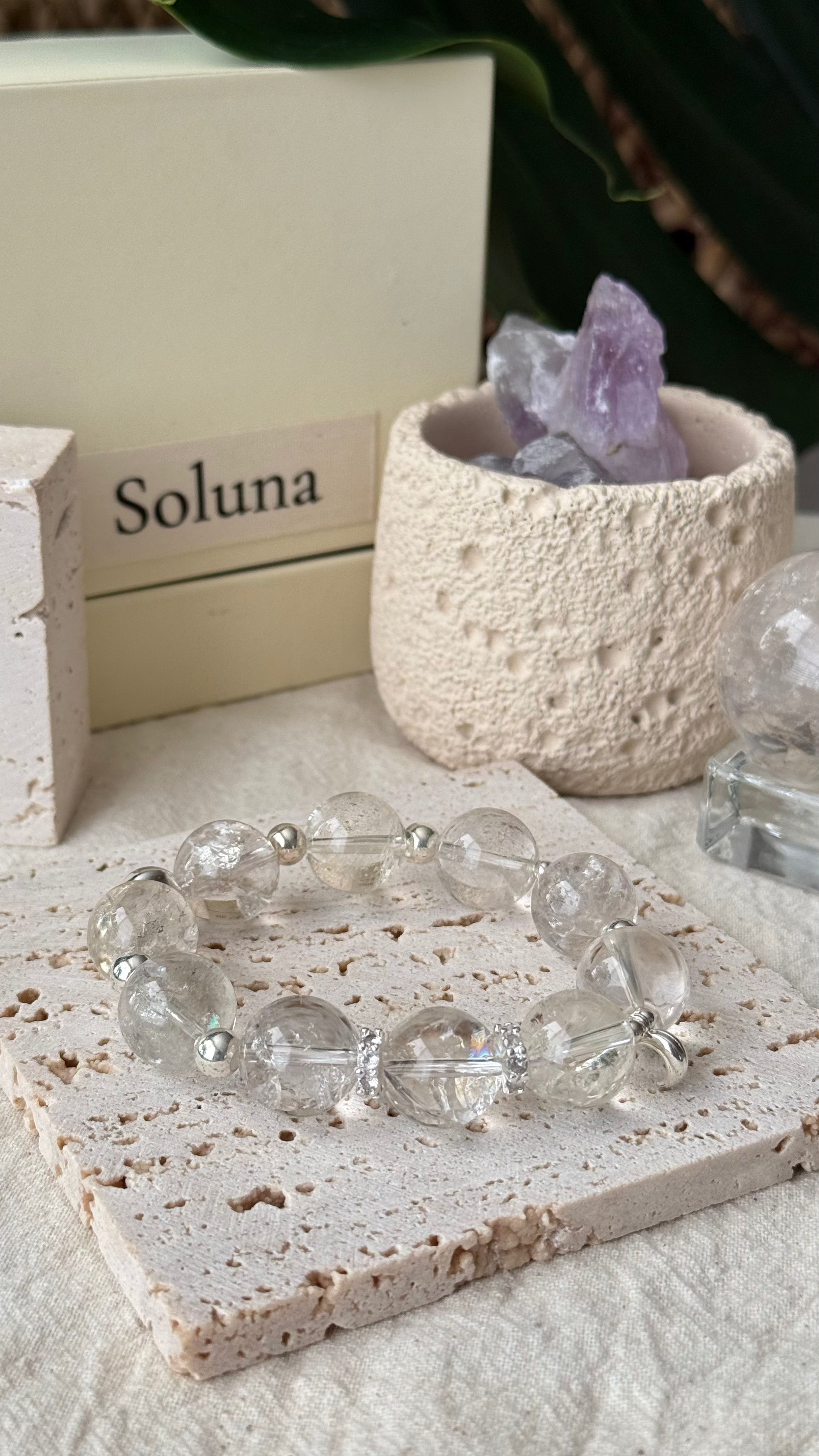 White Noise | 14mm Crackle Quartz Bracelet with Sterling Silver Accents