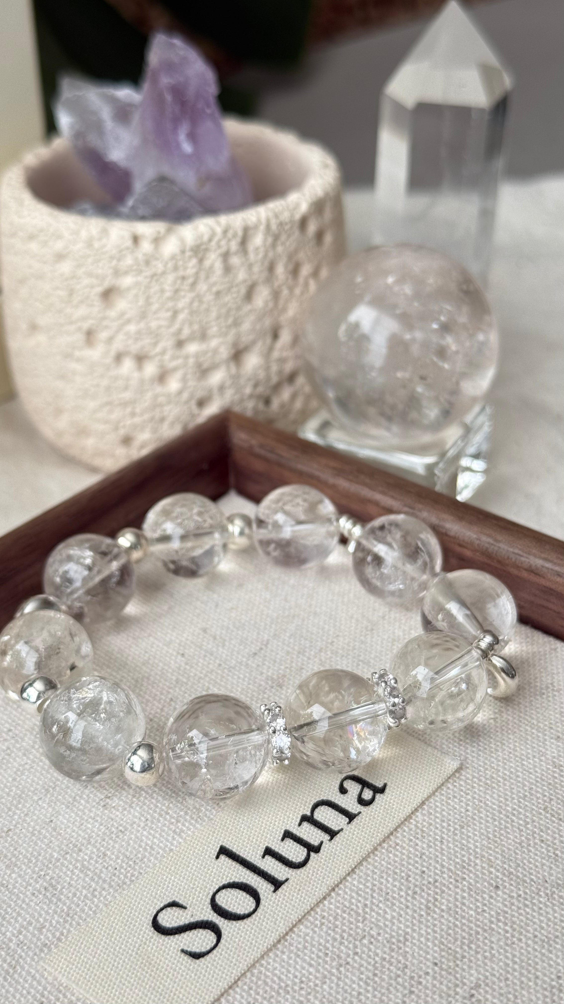 White Noise | 14mm Crackle Quartz Bracelet with Sterling Silver Accents