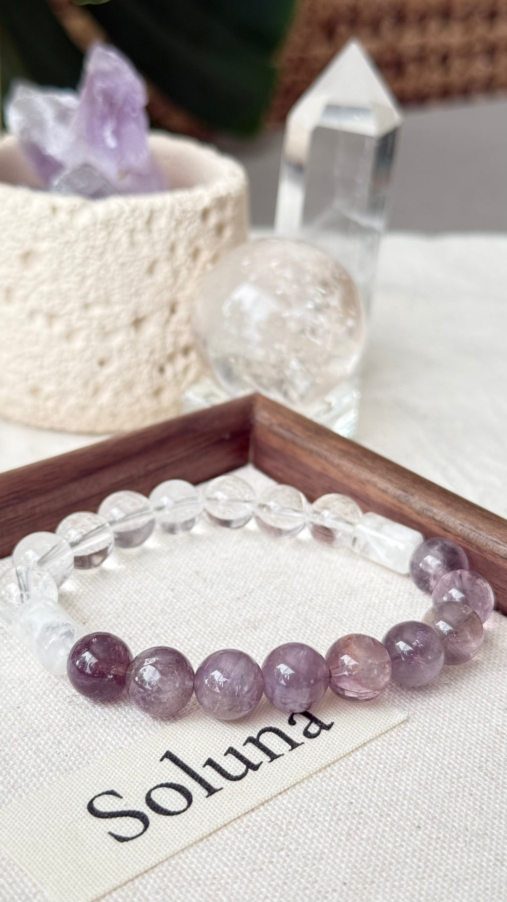 The Threshold | 10mm Translucent Amethyst & Clear Quartz Balance Bracelet