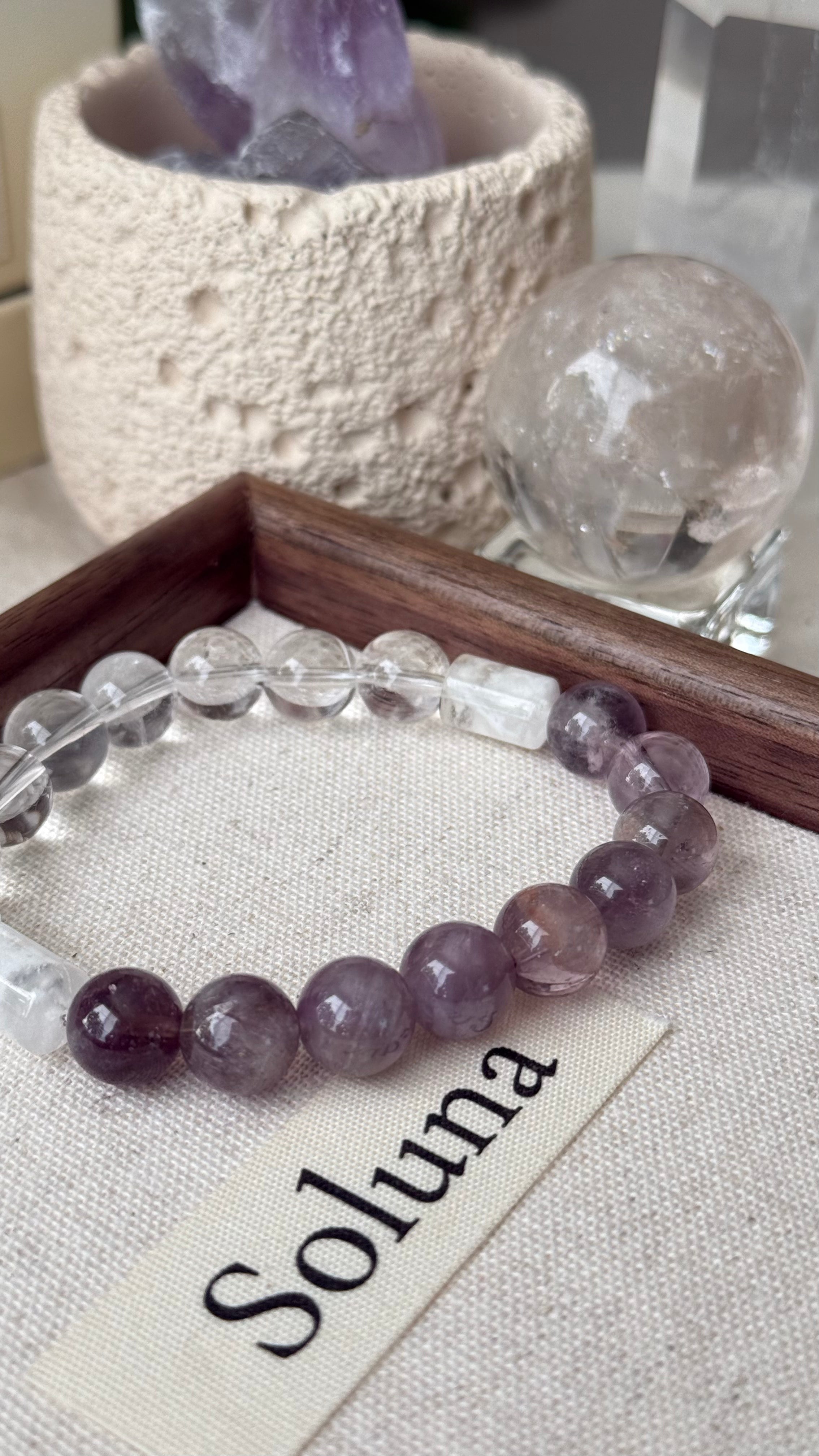 The Threshold | 10mm Translucent Amethyst & Clear Quartz Balance Bracelet
