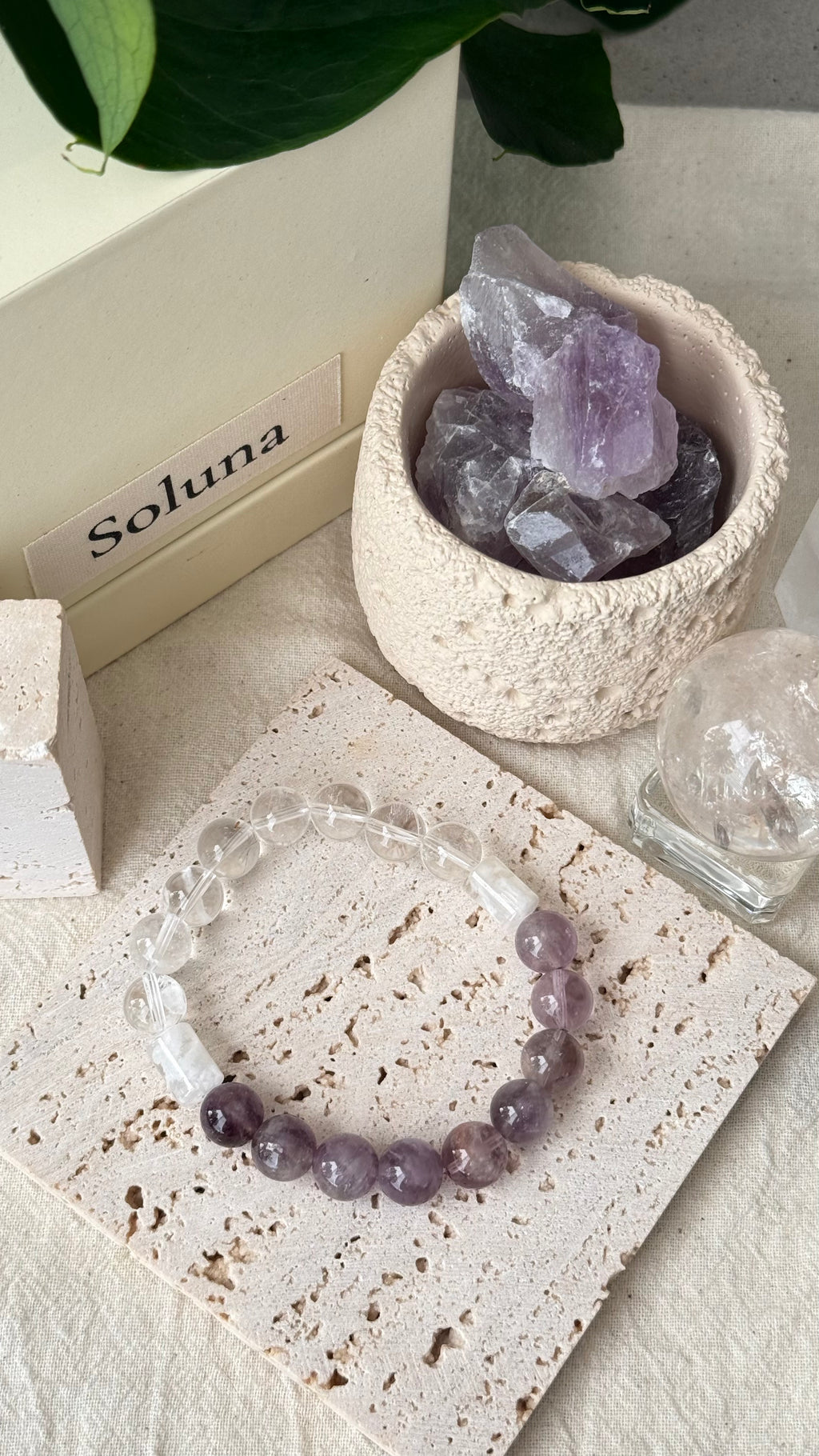 The Threshold | 10mm Translucent Amethyst & Clear Quartz Balance Bracelet