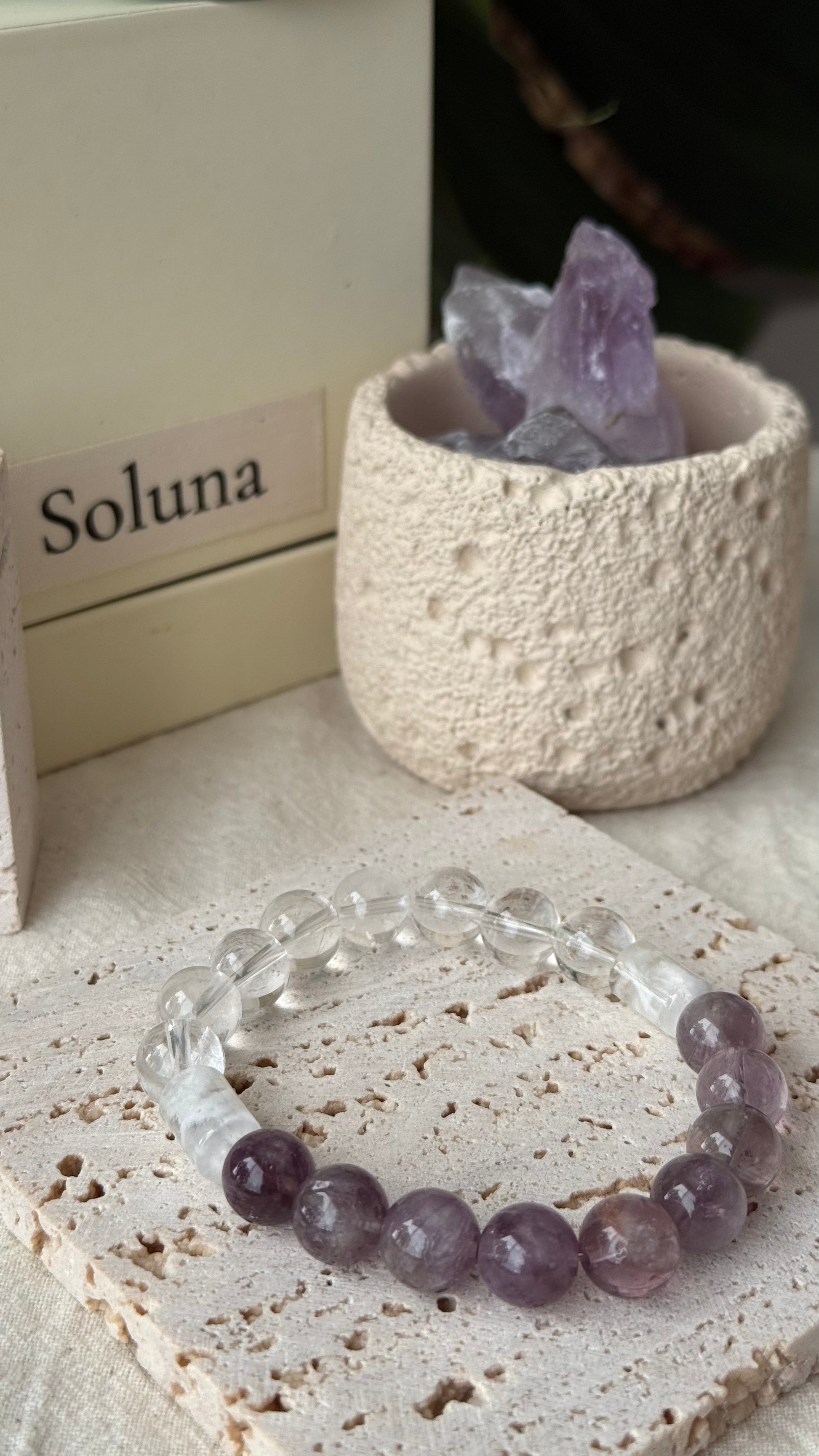 The Threshold | 10mm Translucent Amethyst & Clear Quartz Balance Bracelet