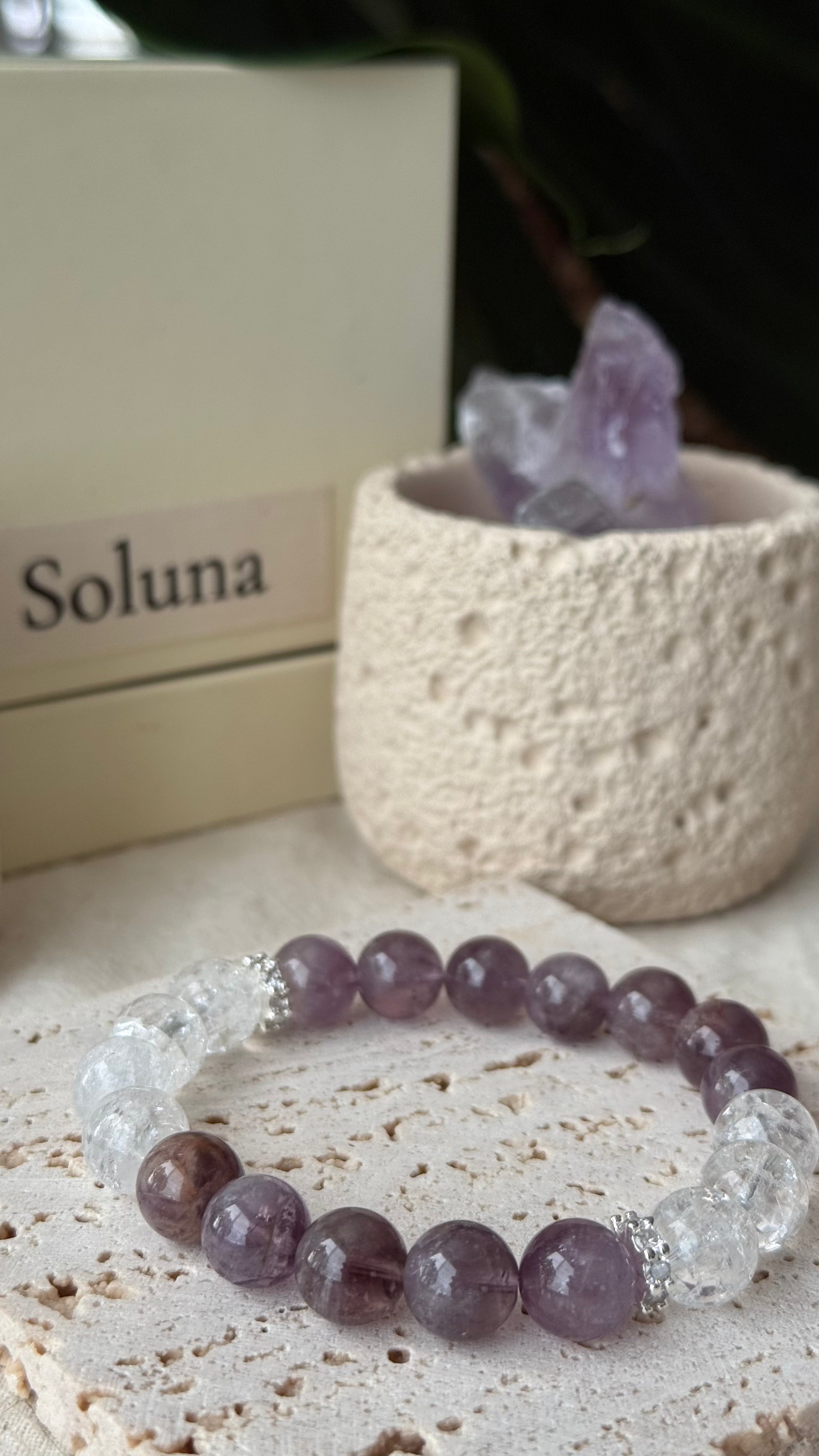Half Awake | 10mm Translucent Amethyst, Clear Quartz & White Phantom Cylinder