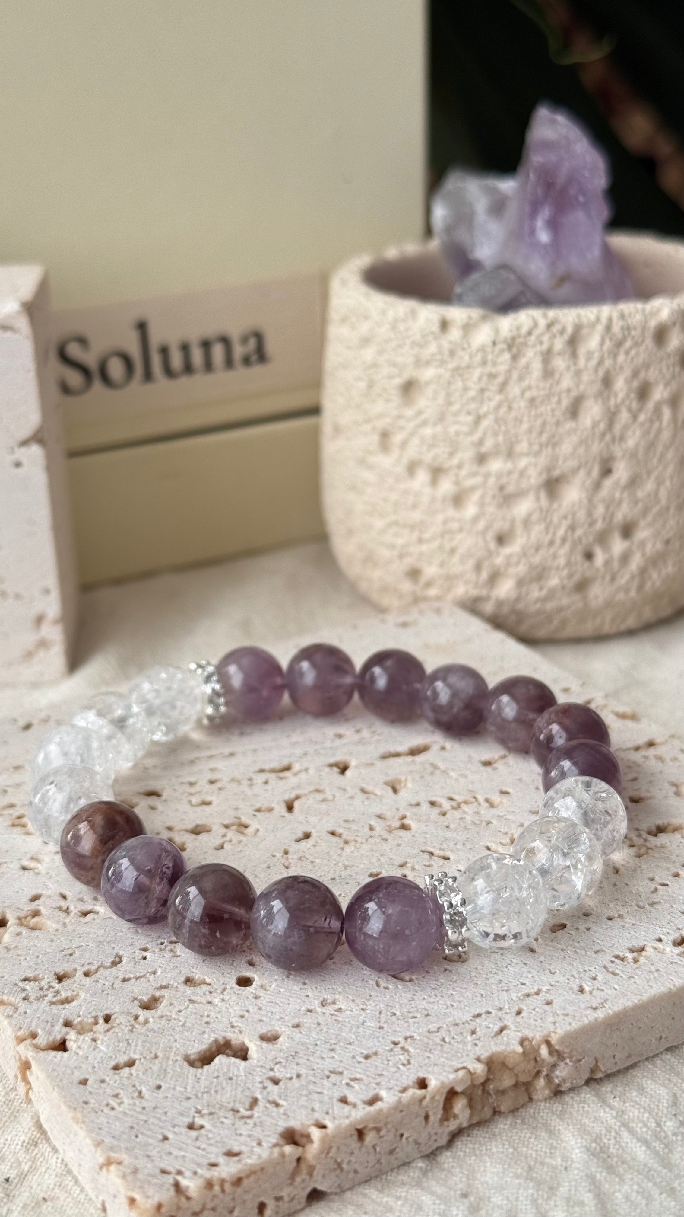 Half Awake | 10mm Translucent Amethyst, Clear Quartz & White Phantom Cylinder