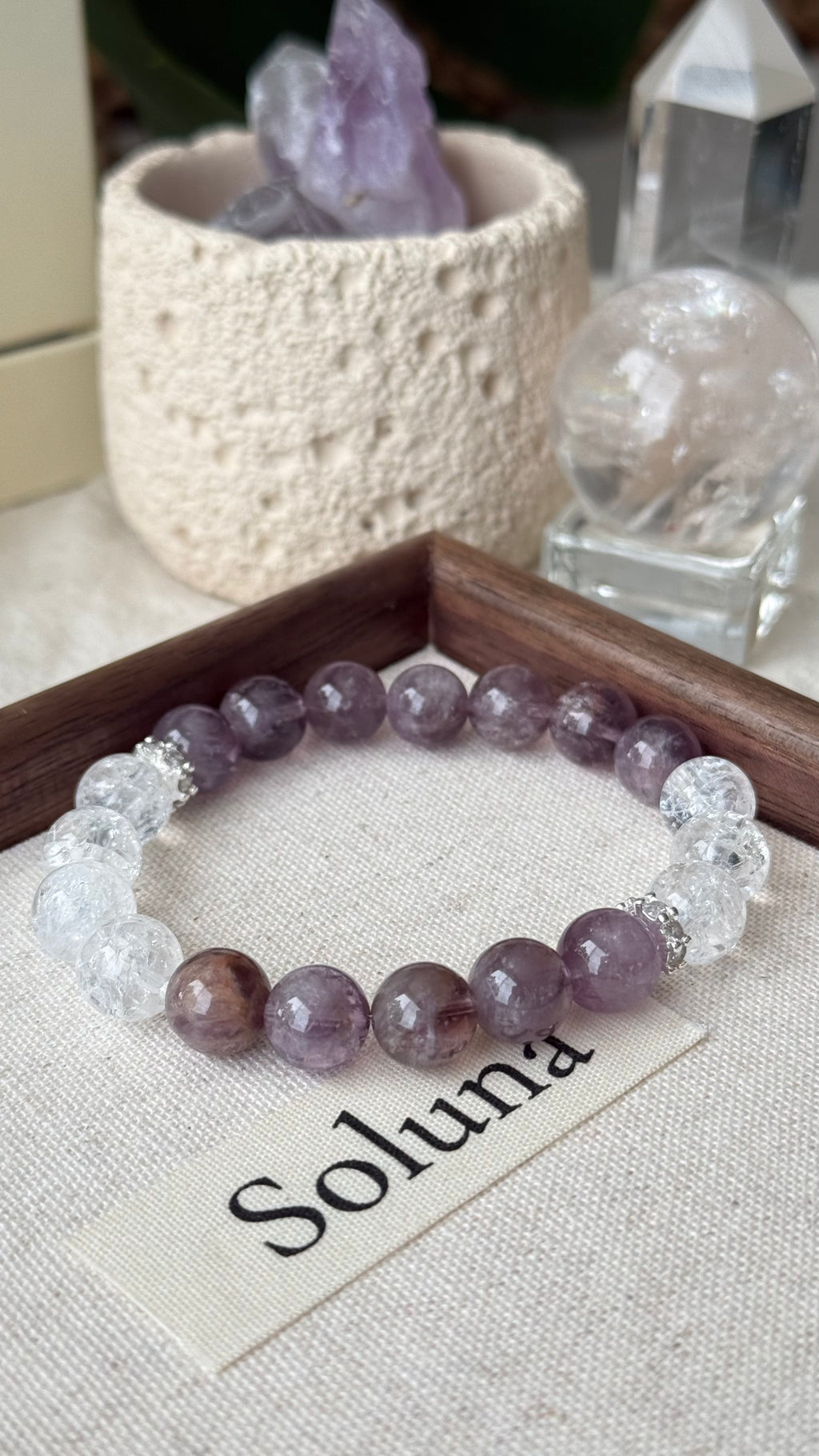 Half Awake | 10mm Translucent Amethyst, Clear Quartz & White Phantom Cylinder