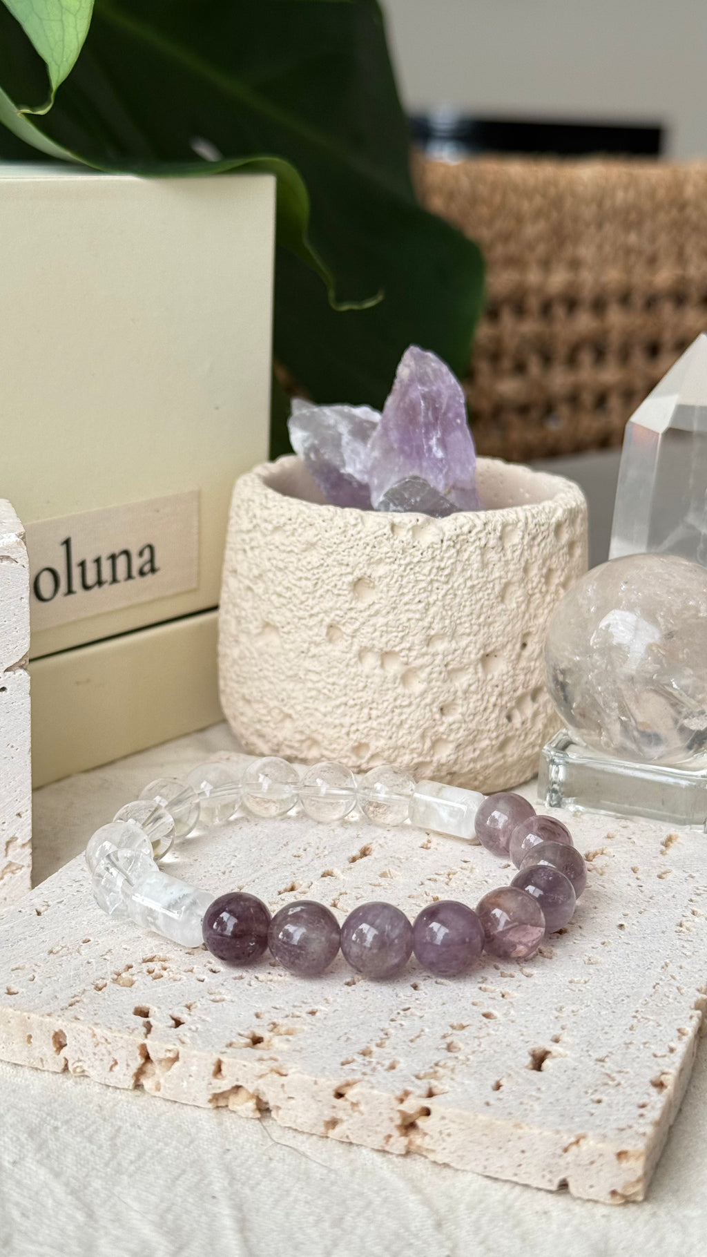 Half Awake | 10mm Translucent Amethyst, Clear Quartz & White Phantom Cylinder