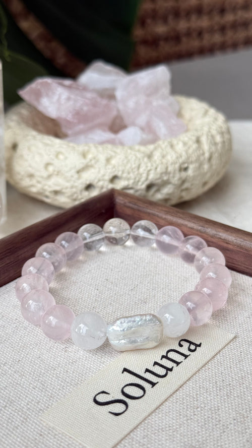 Baroque Dream | Pearl, Blue Moonstone & Ice Rose Quartz Bracelet