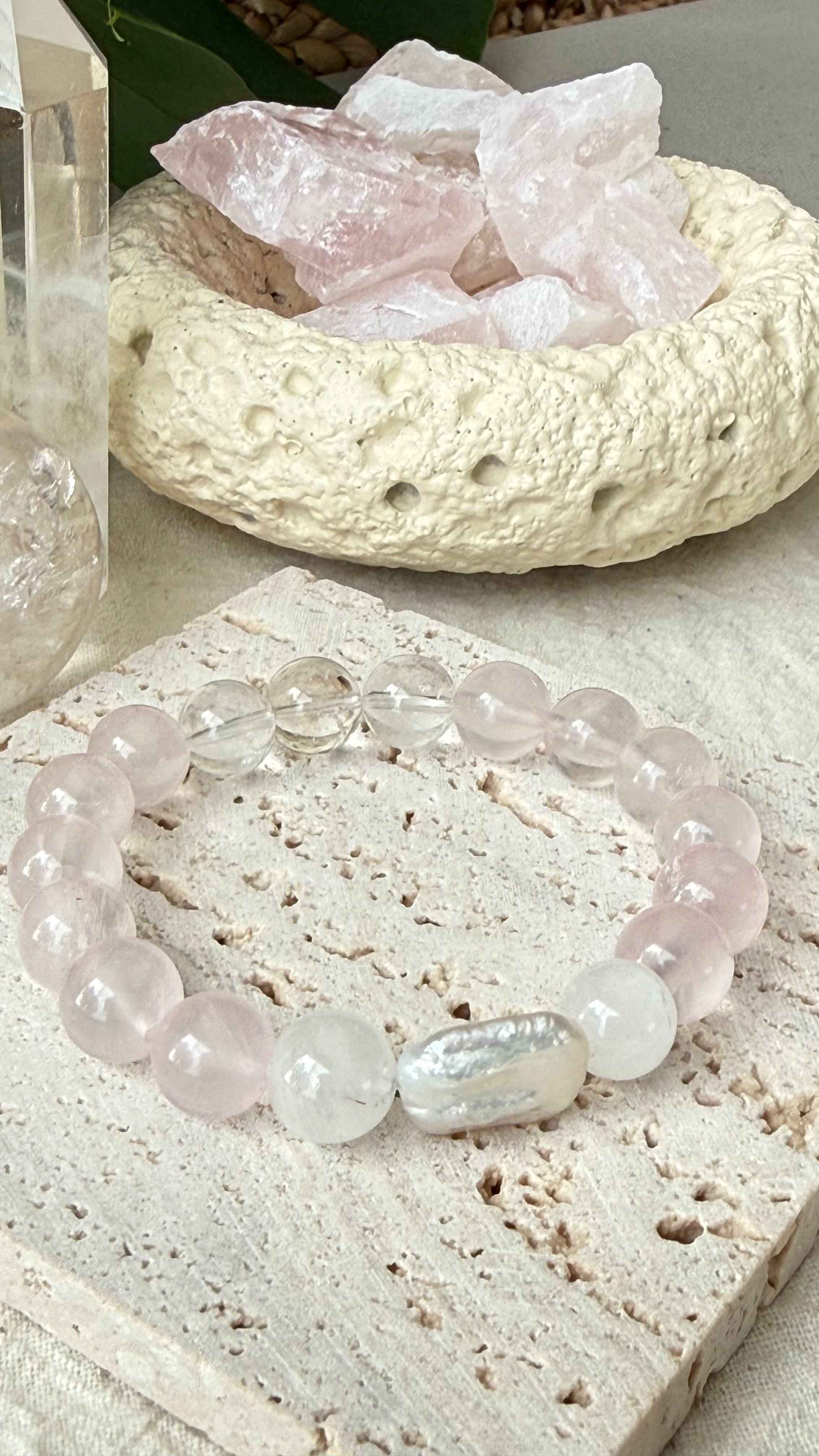 Baroque Dream | Pearl, Blue Moonstone & Ice Rose Quartz Bracelet