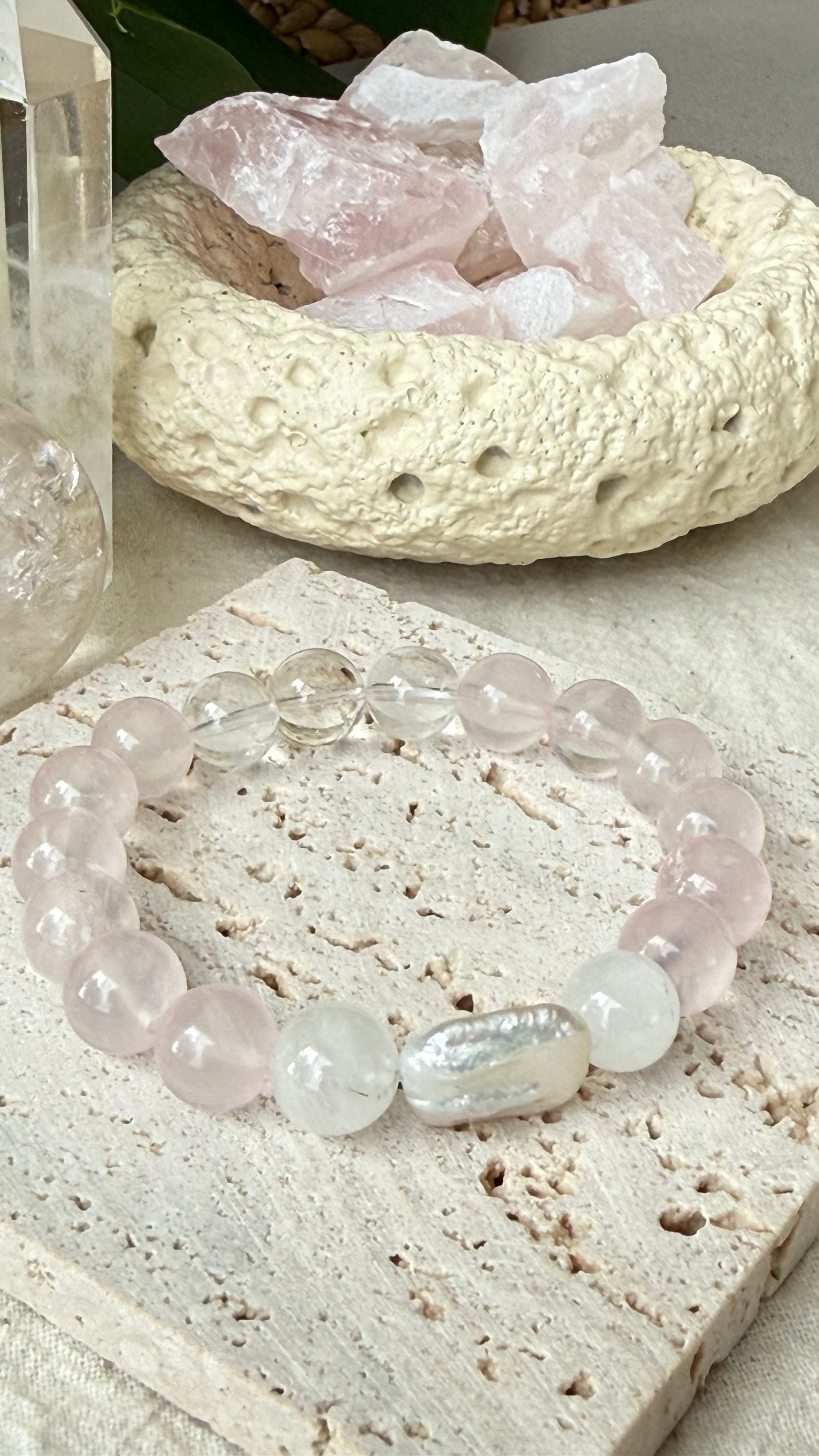 Baroque Dream | Pearl, Blue Moonstone & Ice Rose Quartz Bracelet