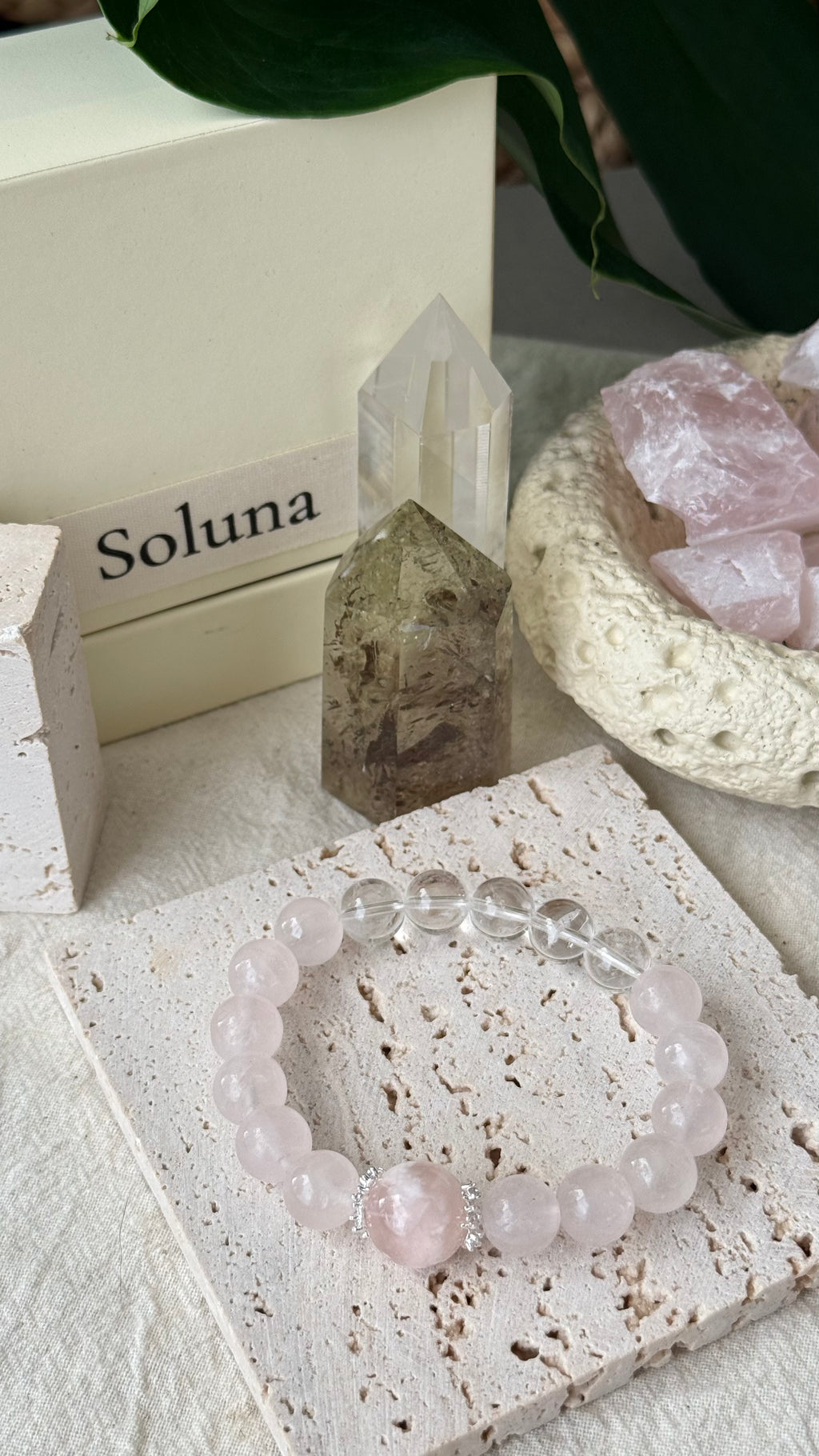 Bridal Blush | 14mm Pink Veil Phantom & Morganite-Pink Quartz Bracelet