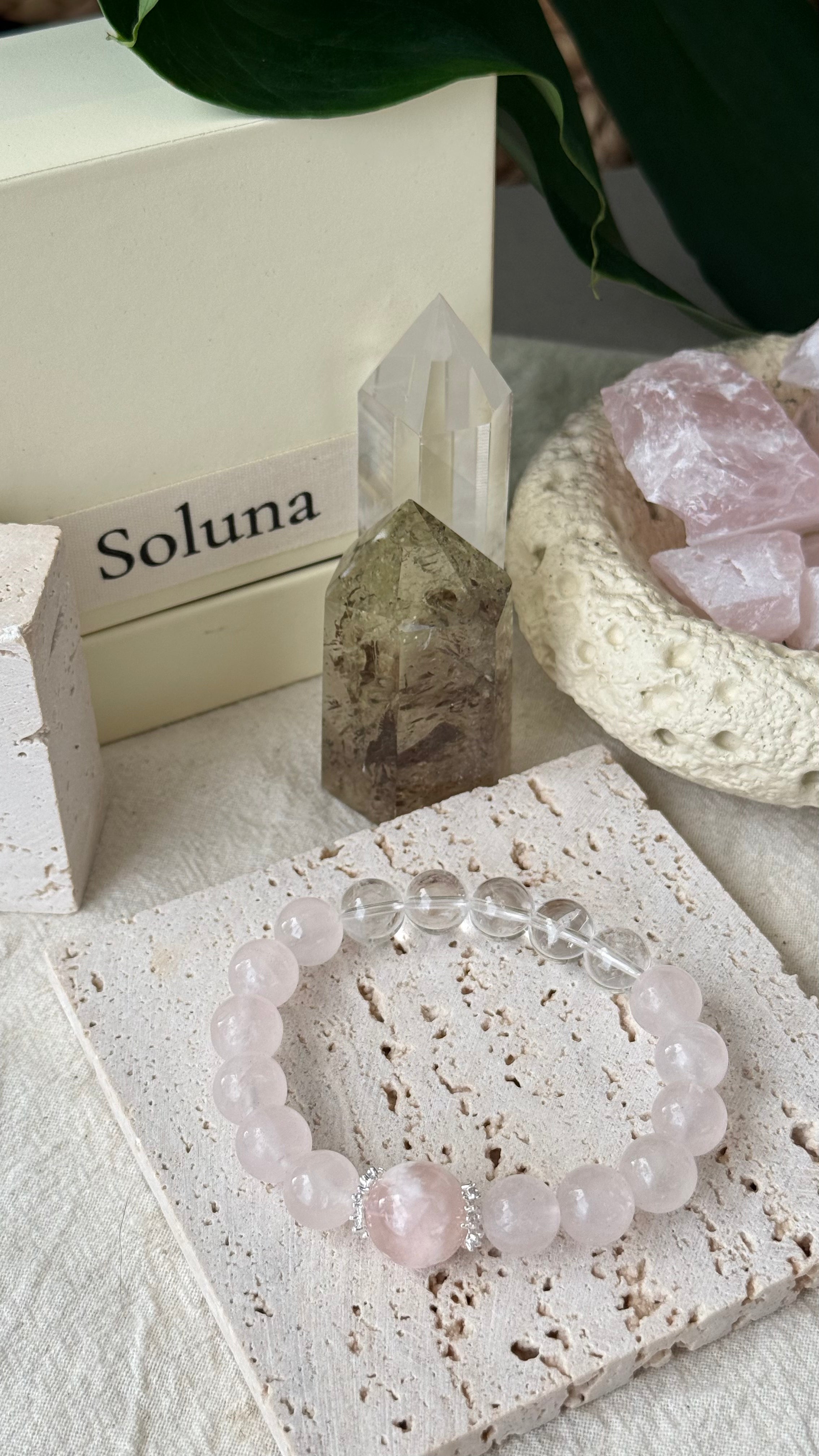 Bridal Blush | 14mm Pink Veil Phantom & Morganite-Pink Quartz Bracelet