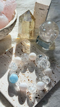 White Fog Ocean | 14mm Aquamarine, Clear Quartz & White Phantom Bracelet