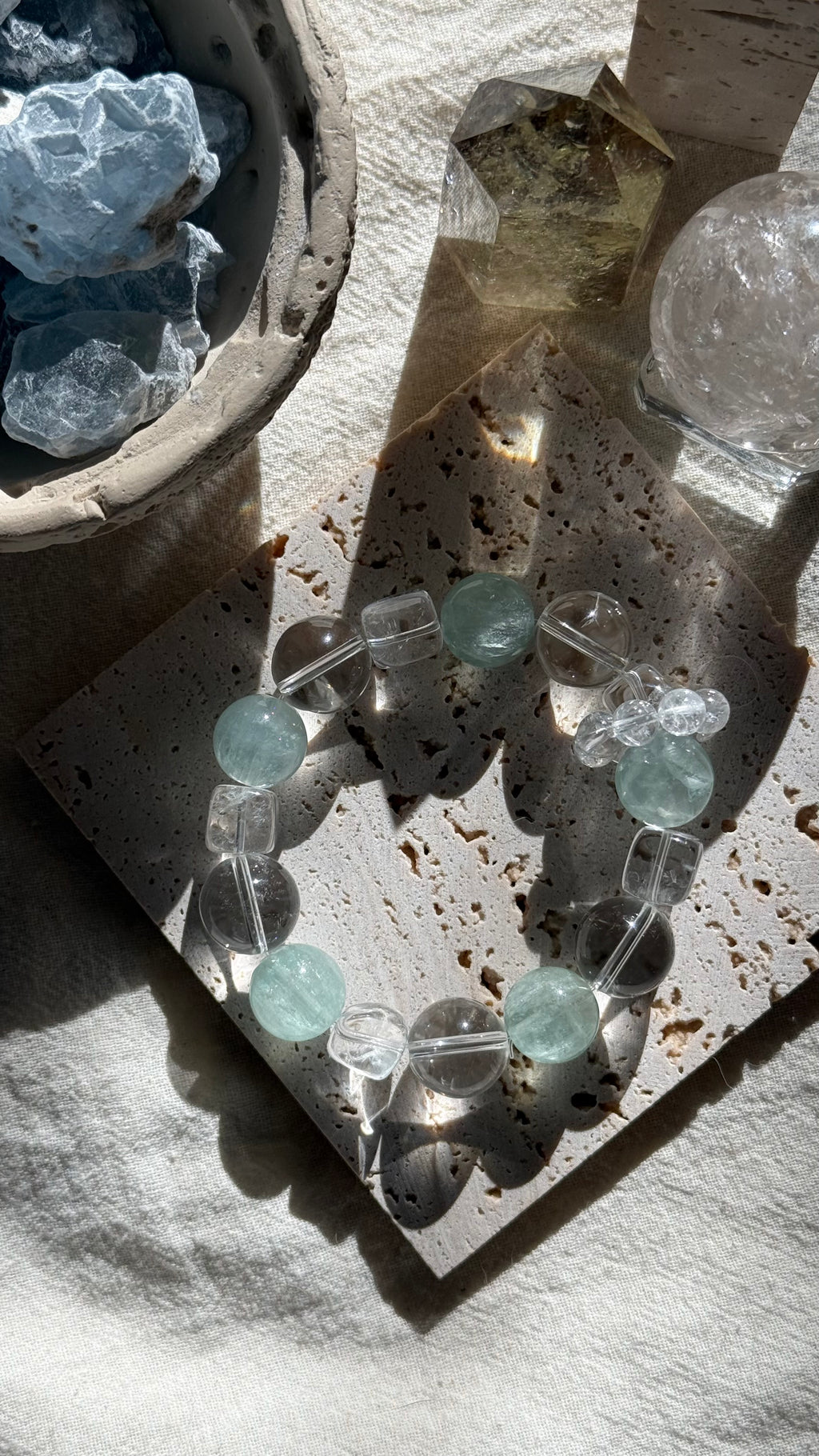 Fresh Sprout | 14mm Natural Green Fluorite & Clear Quartz Bracelet