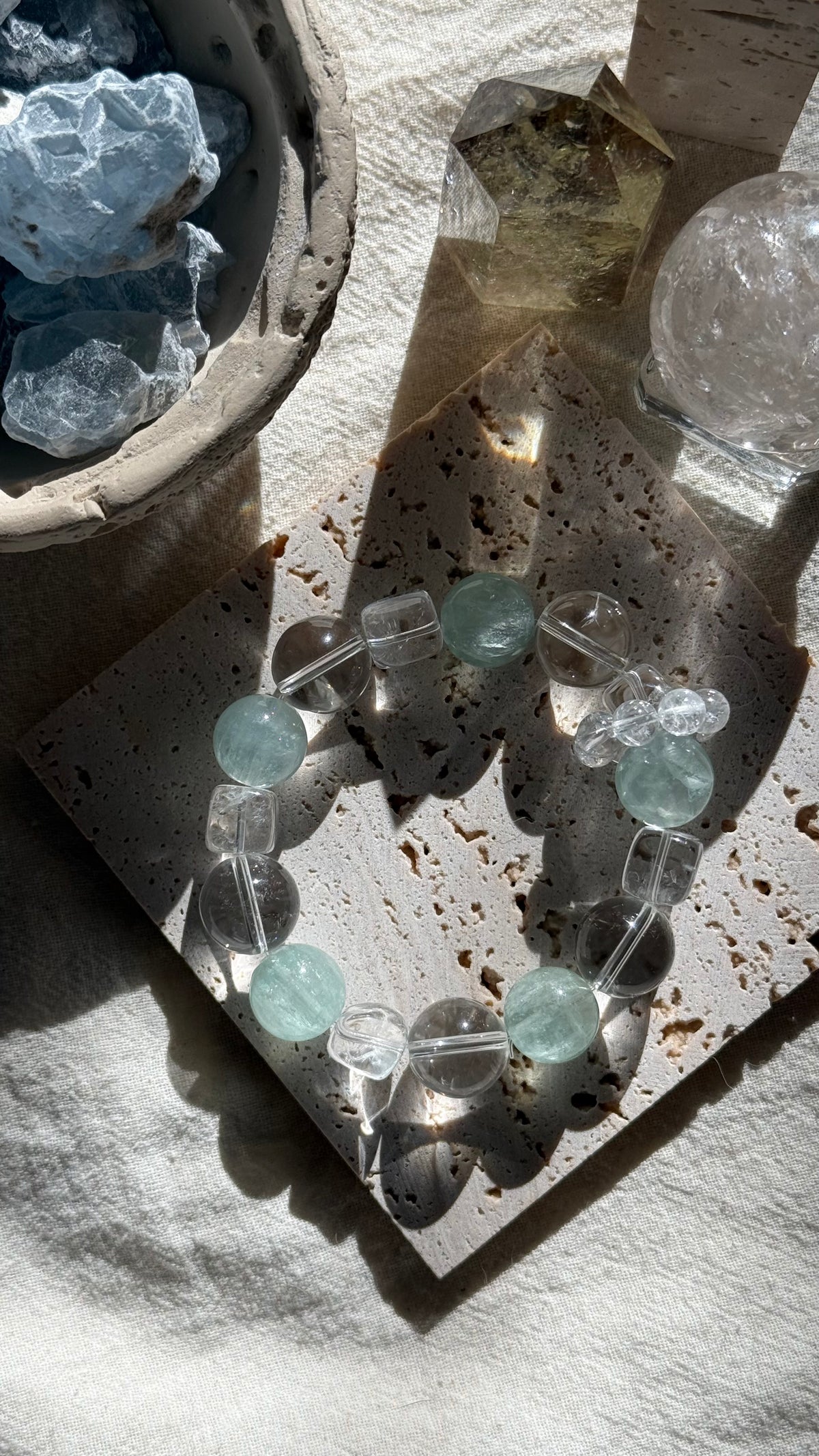 Fresh Sprout | 14mm Natural Green Fluorite & Clear Quartz Bracelet