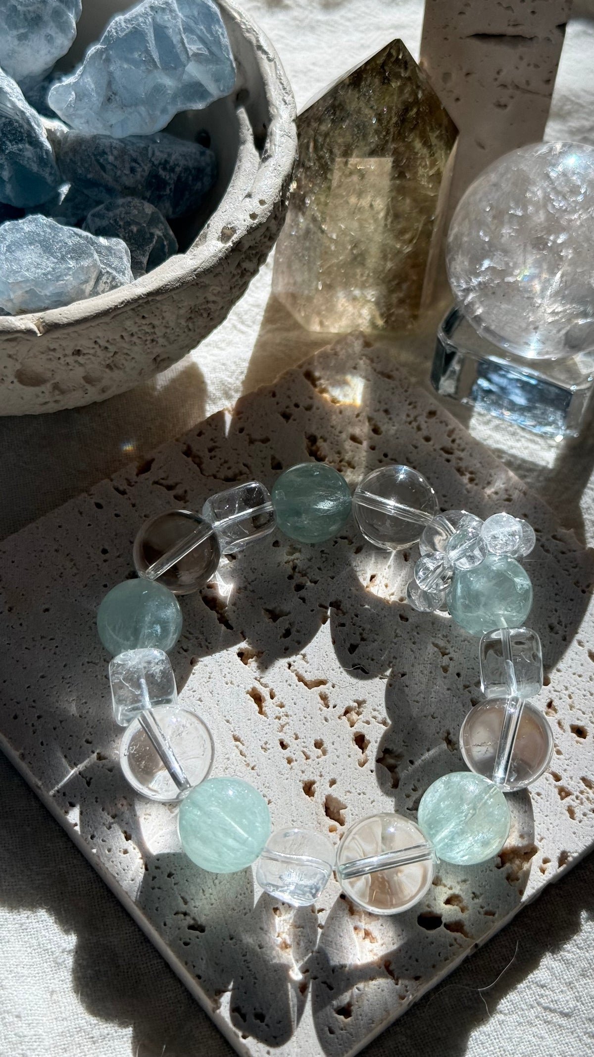 Fresh Sprout | 14mm Natural Green Fluorite & Clear Quartz Bracelet