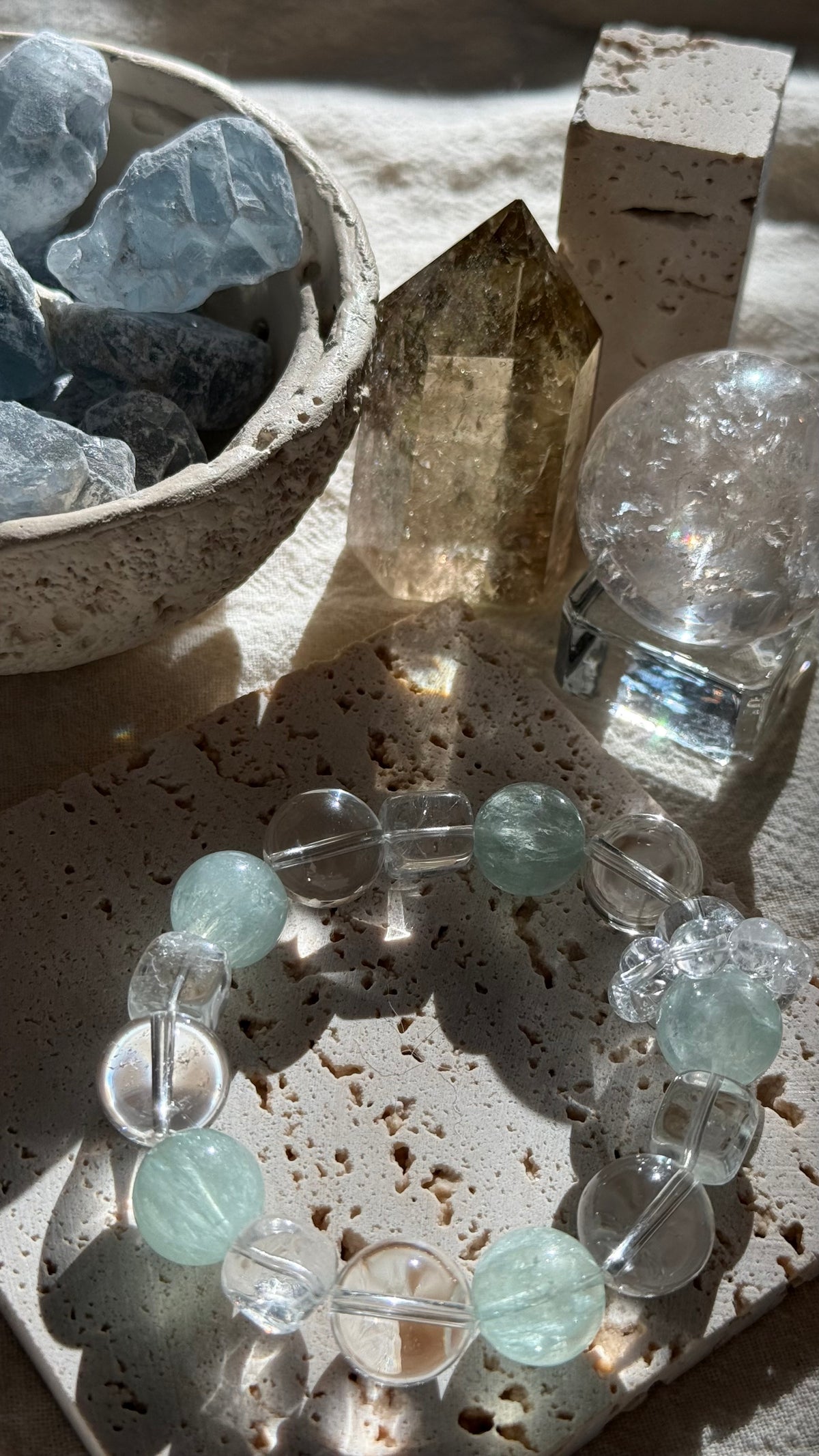 Fresh Sprout | 14mm Natural Green Fluorite & Clear Quartz Bracelet