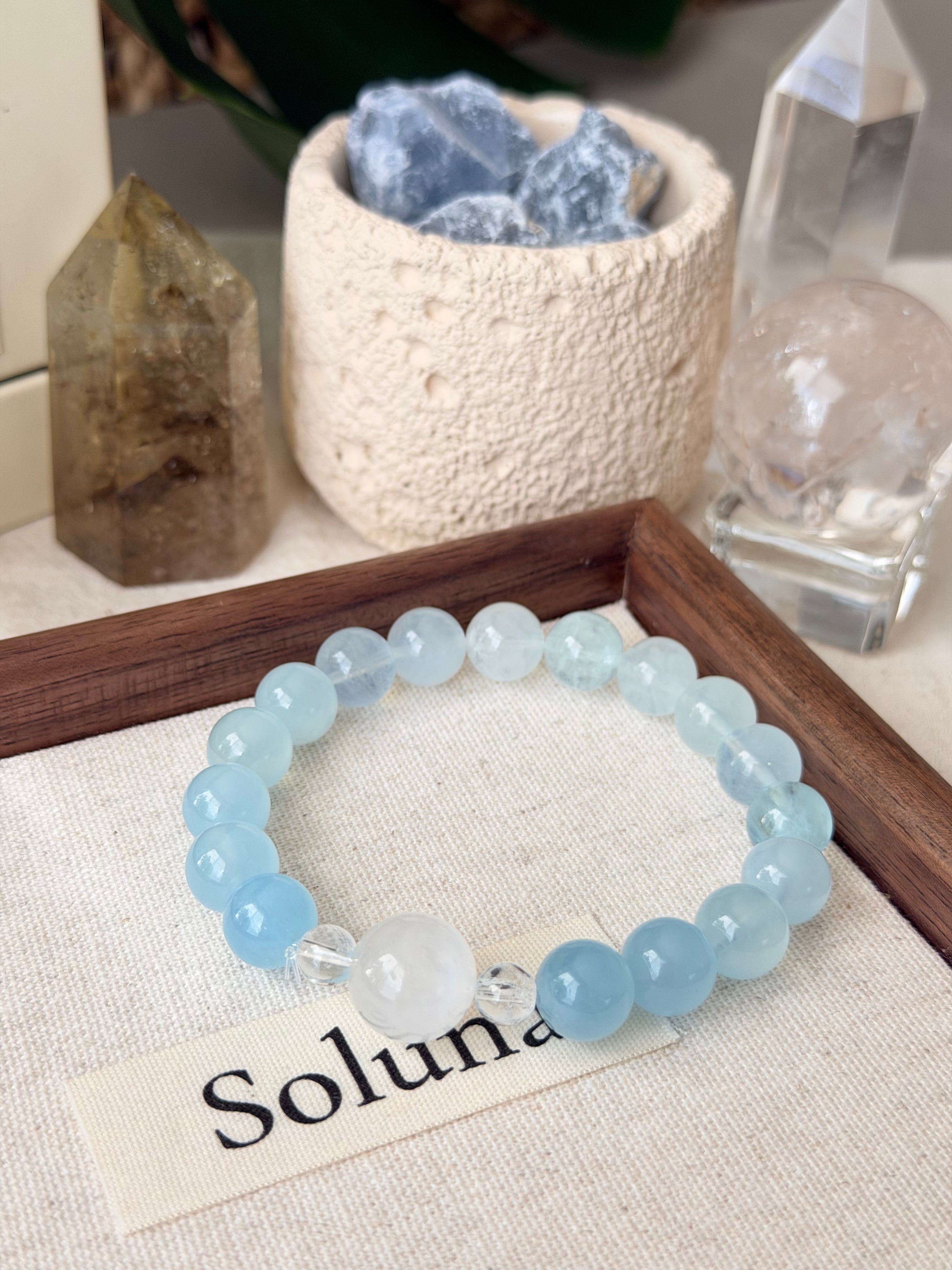 Tides | 12mm Blue Moonstone & Gradient Aquamarine Bracelet