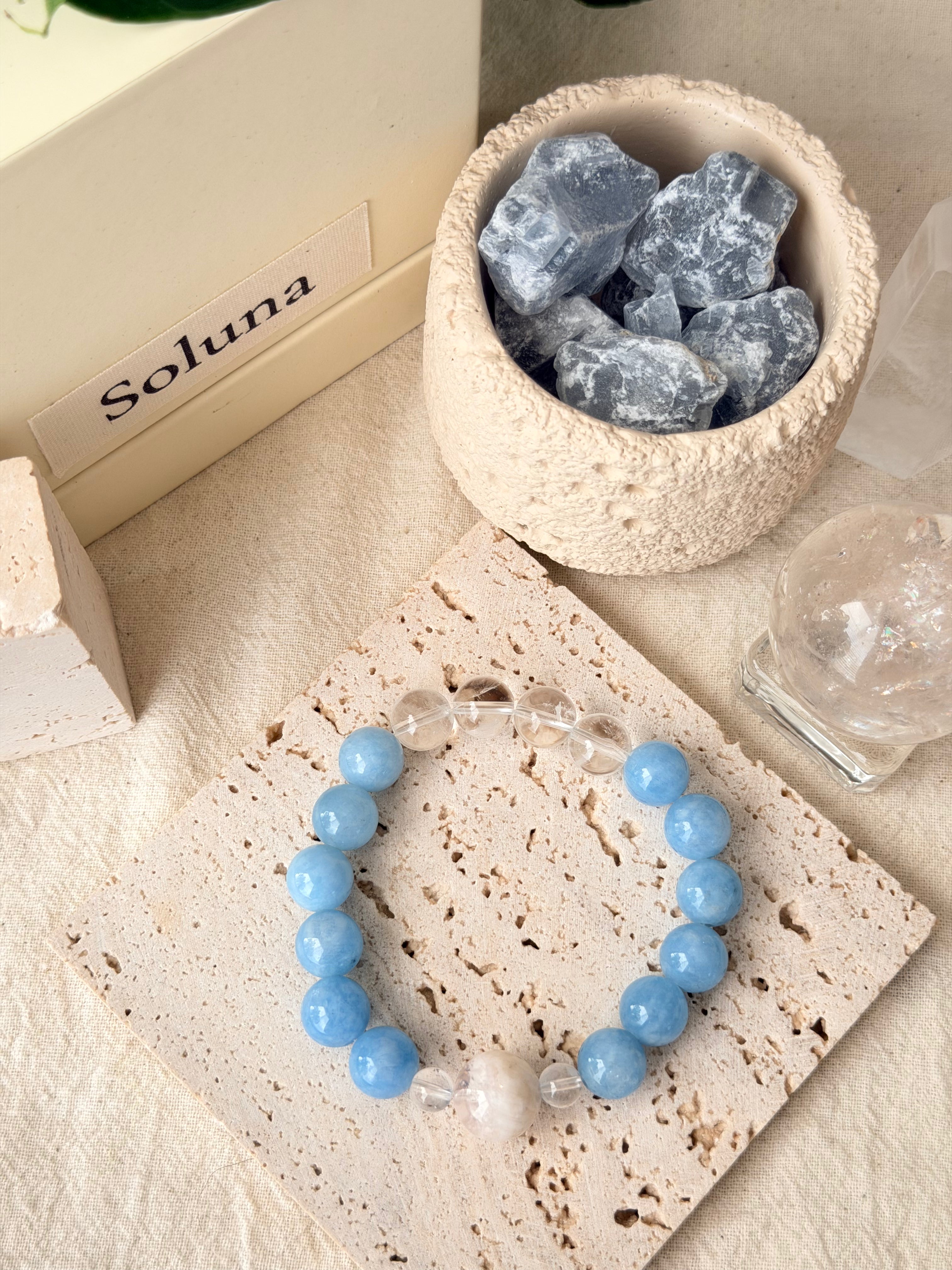 Cloud Sea | 12mm White Phantom Ingestion Bowl, Aquamarine & Clear Quartz