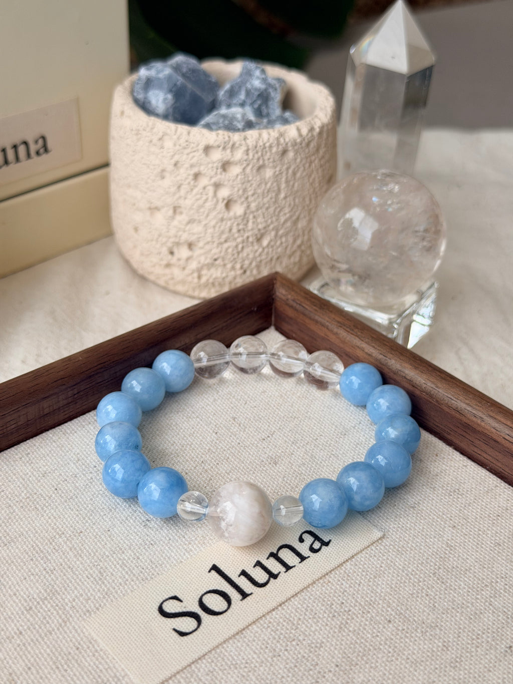 Cloud Sea | 12mm White Phantom Ingestion Bowl, Aquamarine & Clear Quartz
