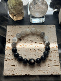 Ink & Silver | Gradient Black Rutilated Quartz & Silver Sheen Obsidian Bracelet